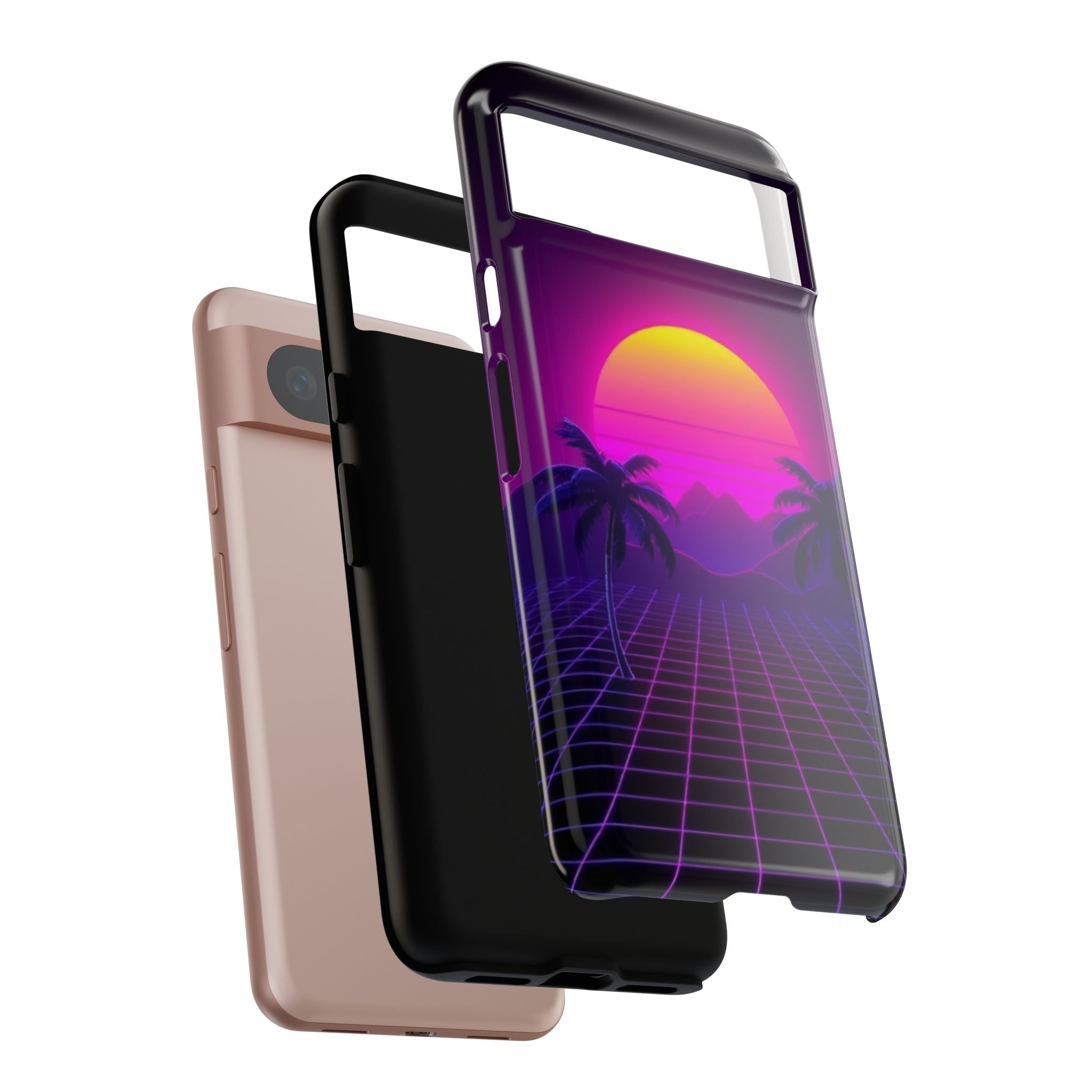 Android OR iPhone Compatible Cases - 80's Digital Grid Sunset Design - Unique Tough Cases