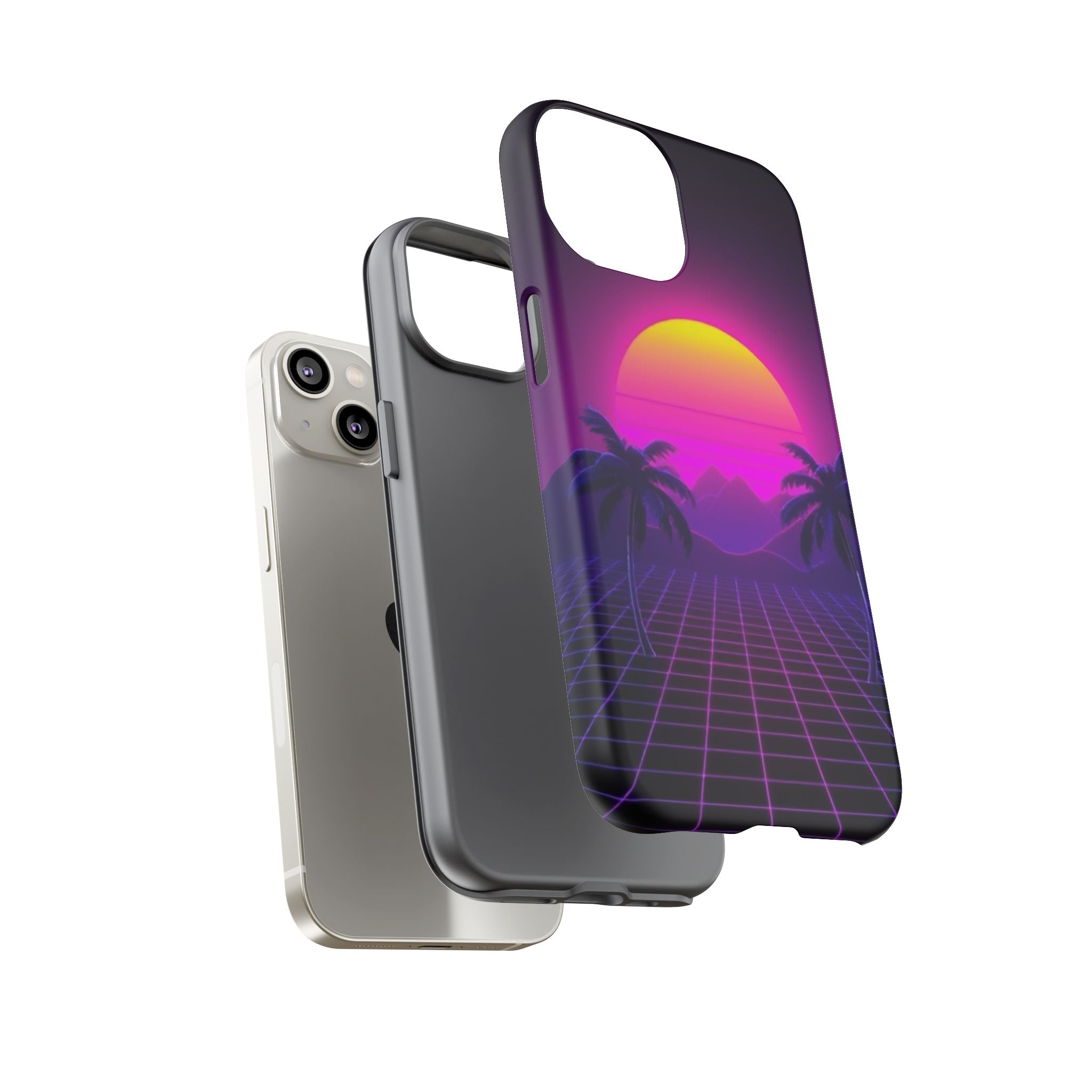 Android OR iPhone Compatible Cases - 80's Digital Grid Sunset Design - Unique Tough Cases