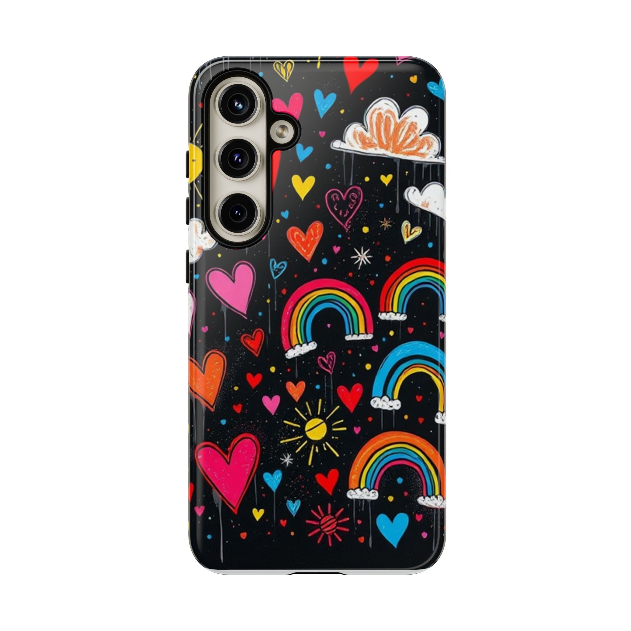 Android OR iPhone Compatible Cases - Doodle Hearts and Rainbows Design
