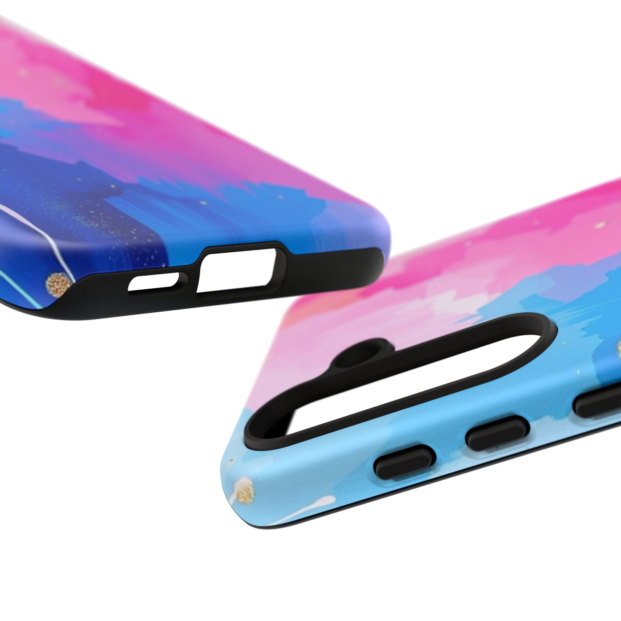 Android OR iPhone Compatible Cases - Pink and Blue Color Splash Design