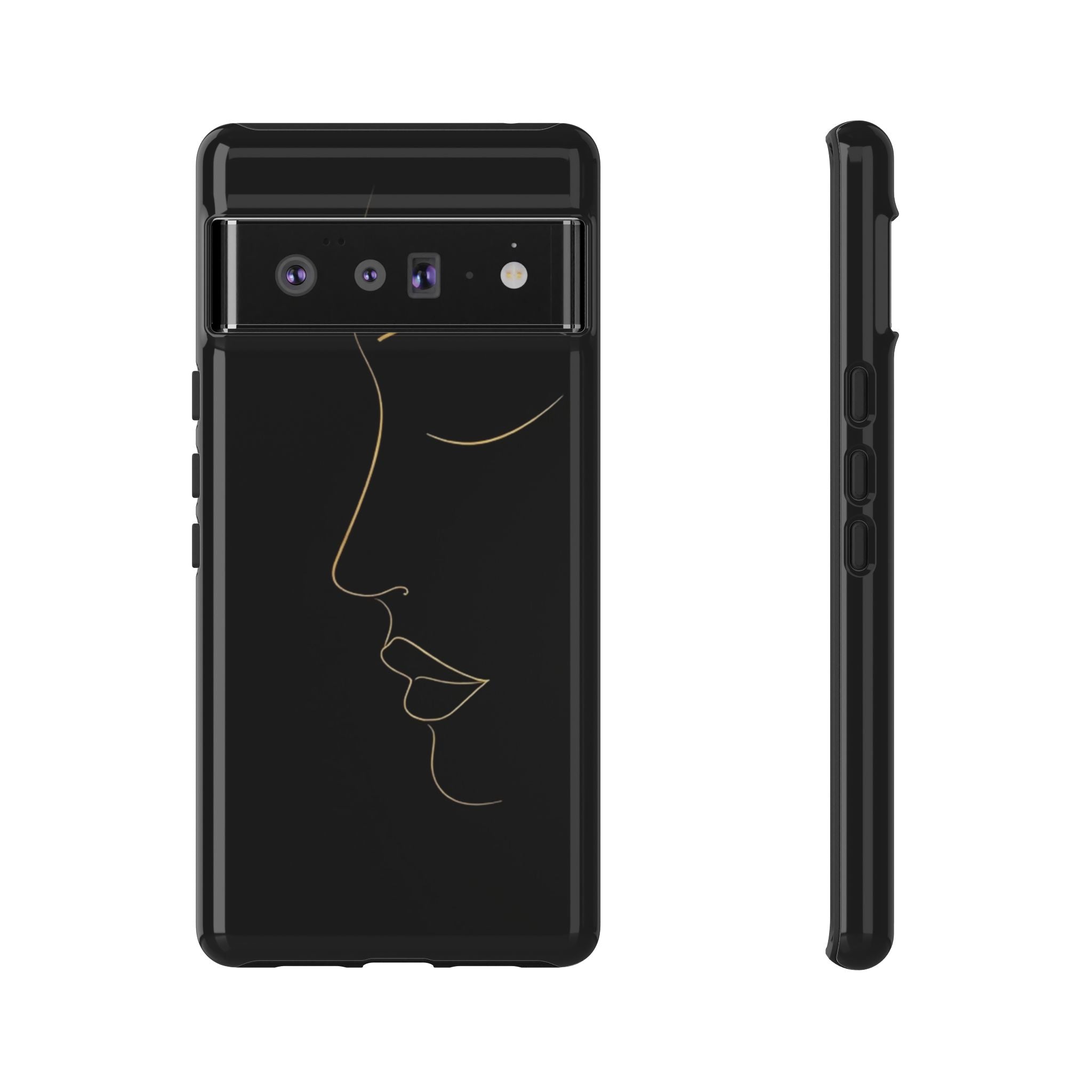 Android OR iPhone Compatible Cases - Gold Line Face Design - Unique Tough Cases