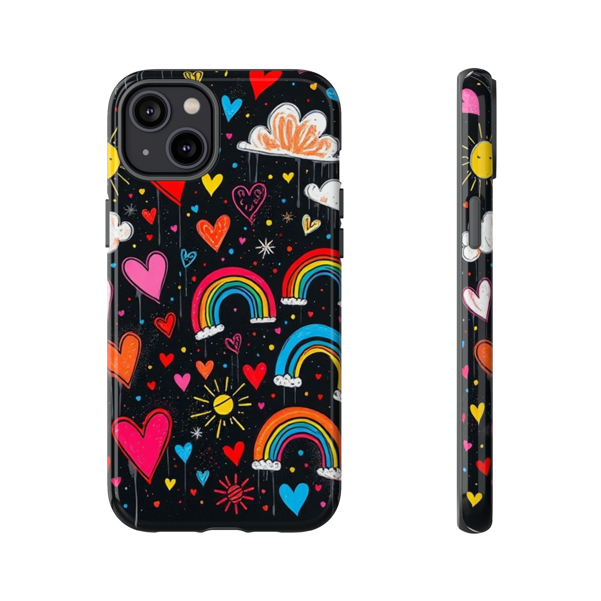 Android OR iPhone Compatible Cases - Doodle Hearts and Rainbows Design