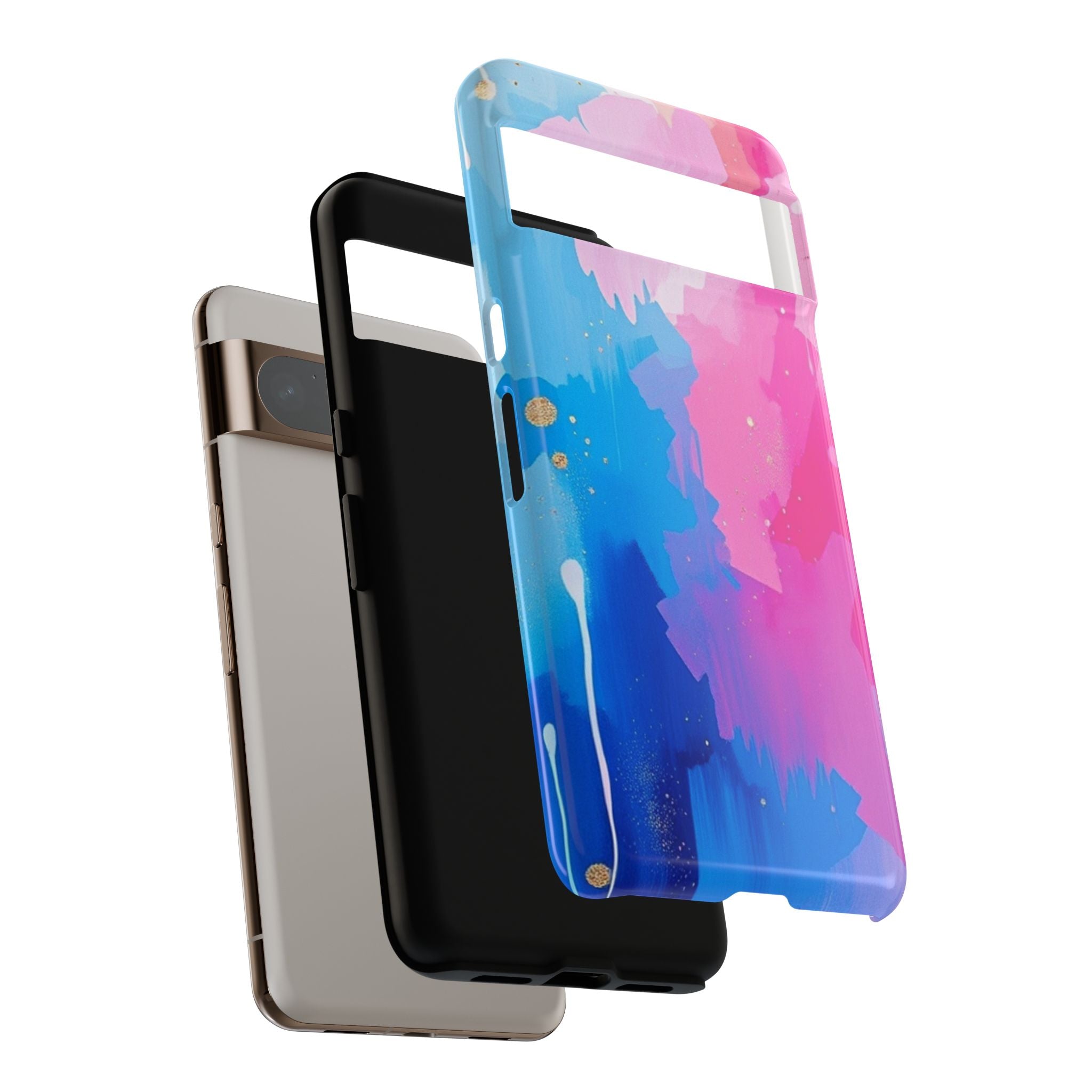 Android OR iPhone Compatible Cases - Pink and Blue Color Splash Design