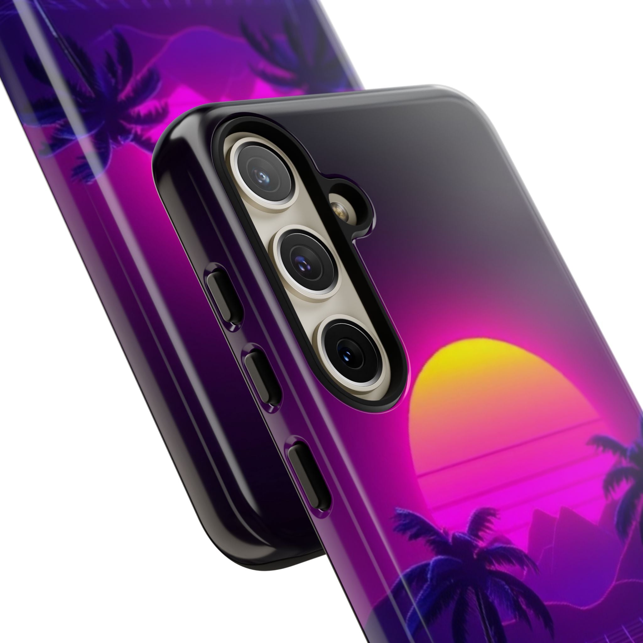 Android OR iPhone Compatible Cases - 80's Digital Grid Sunset Design - Unique Tough Cases