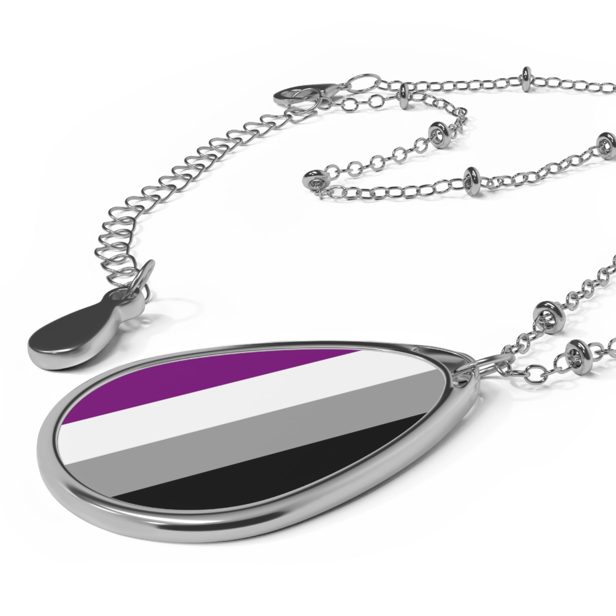 Asexual Pride Oval Necklace - Stylish Silver Pendant for Inclusivity and Celebration