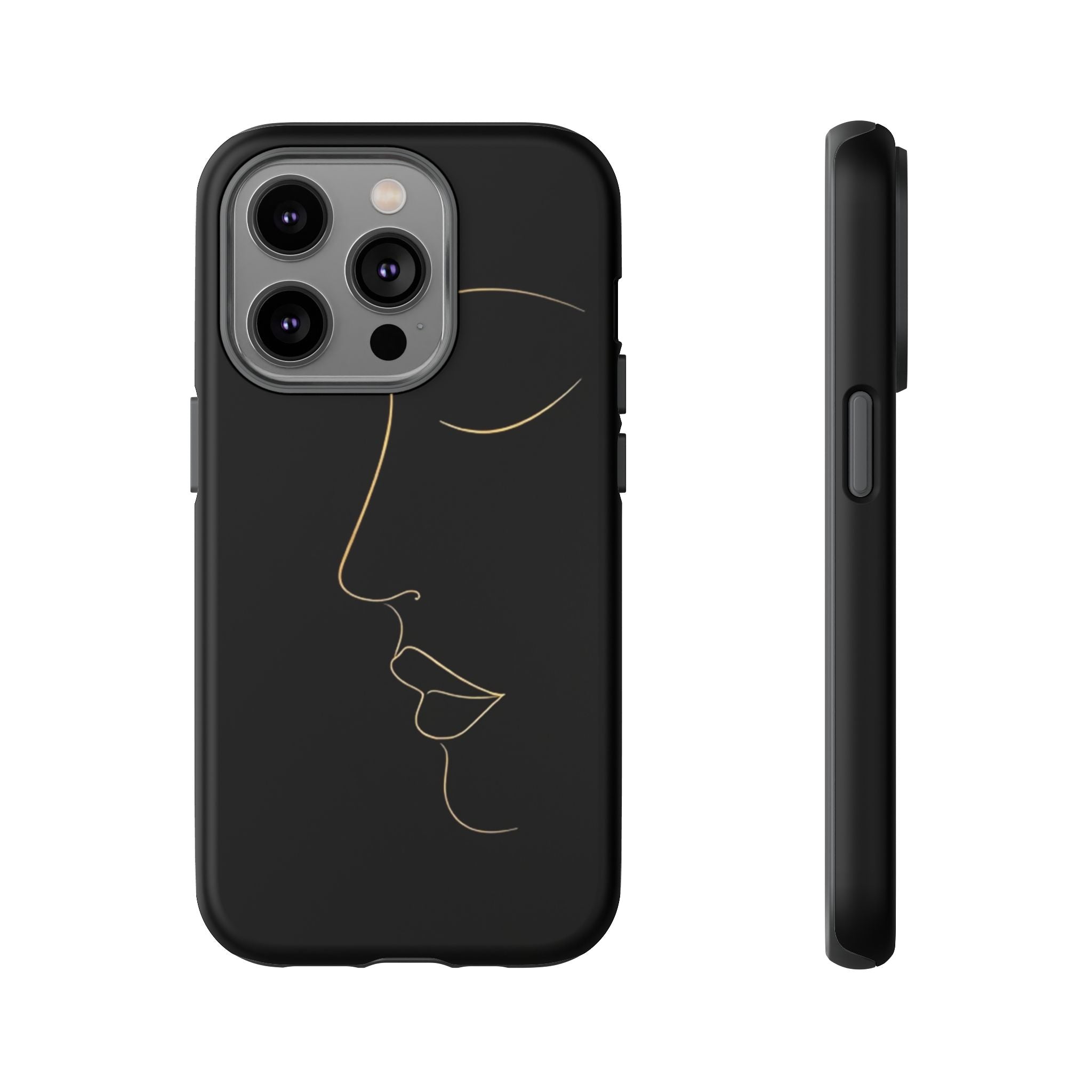 Android OR iPhone Compatible Cases - Gold Line Face Design - Unique Tough Cases