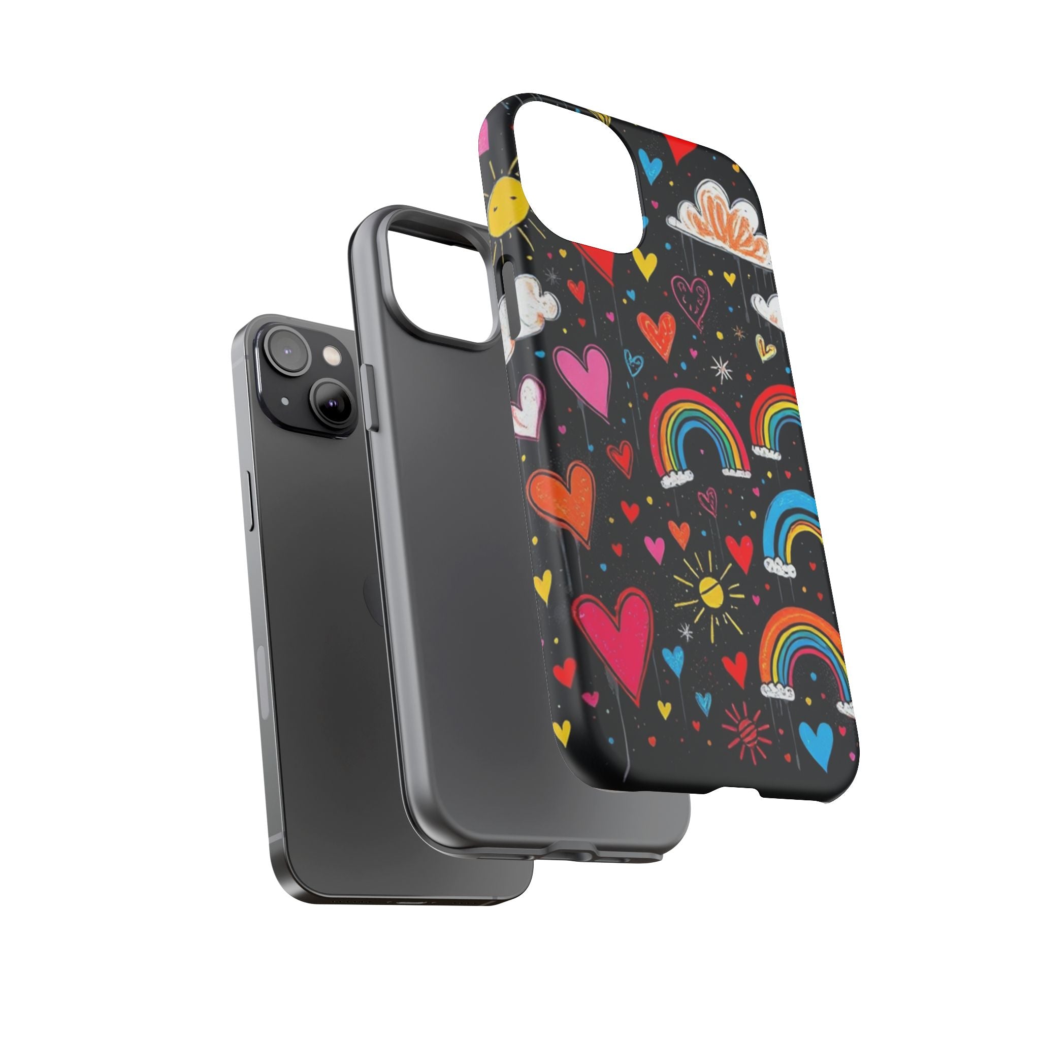 Android OR iPhone Compatible Cases - Doodle Hearts and Rainbows Design