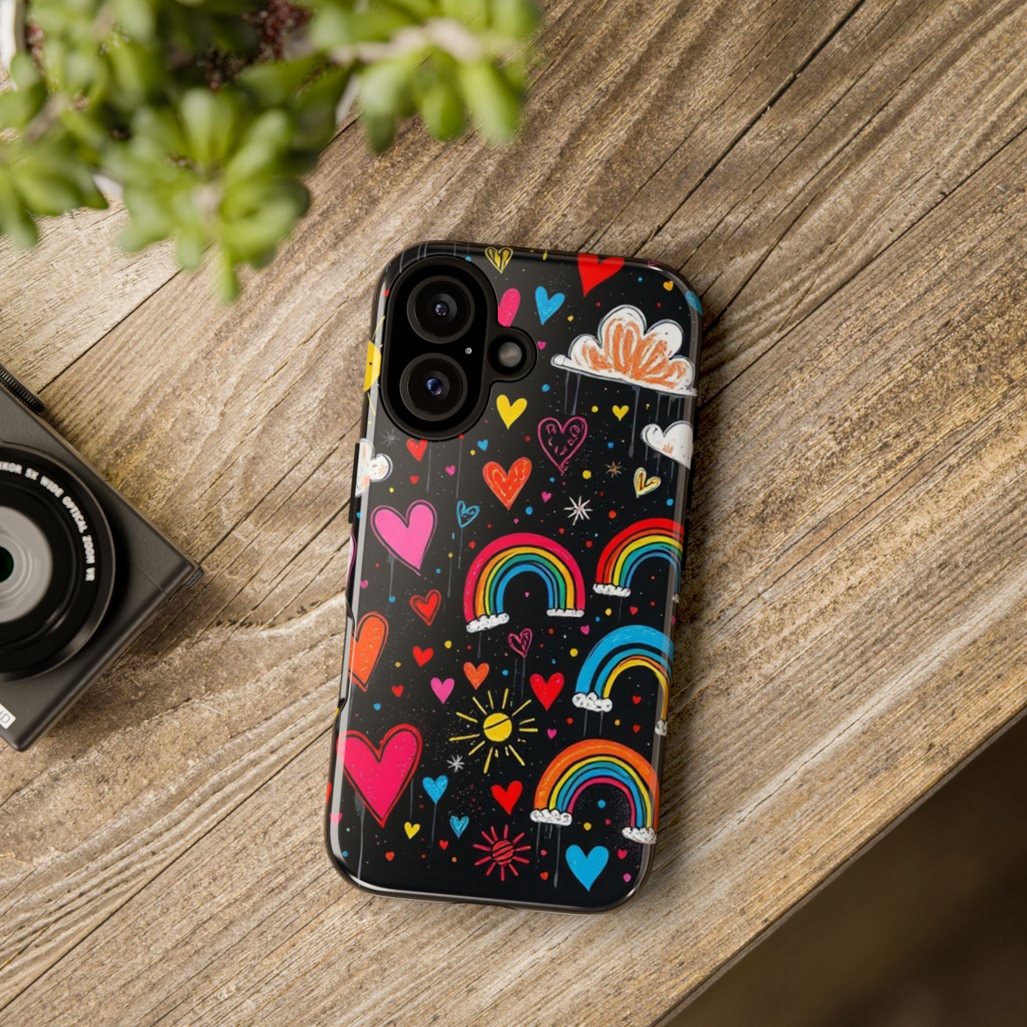 Android OR iPhone Compatible Cases - Doodle Hearts and Rainbows Design