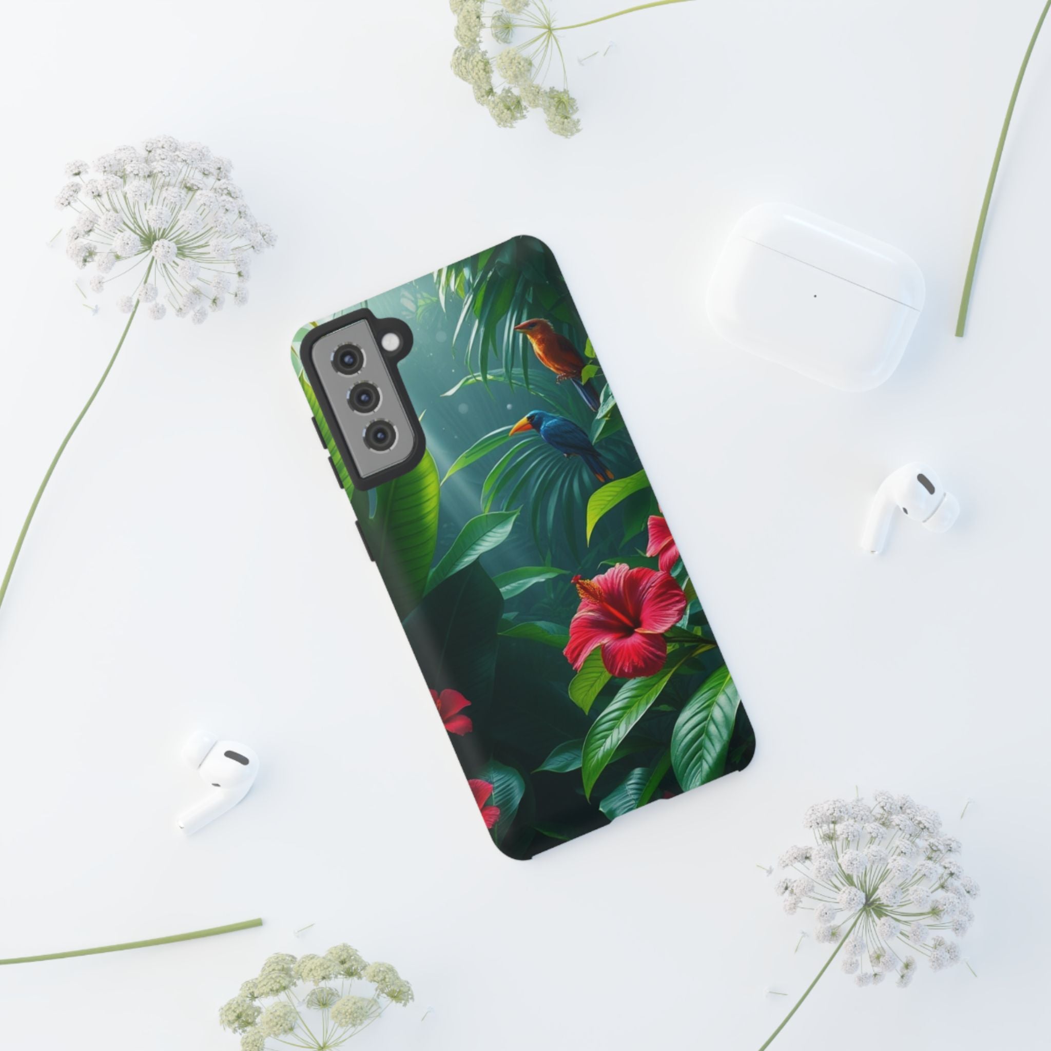 Android OR iPhone Compatible Cases - Tropical Flower & Bird Design - Unique Tough Cases