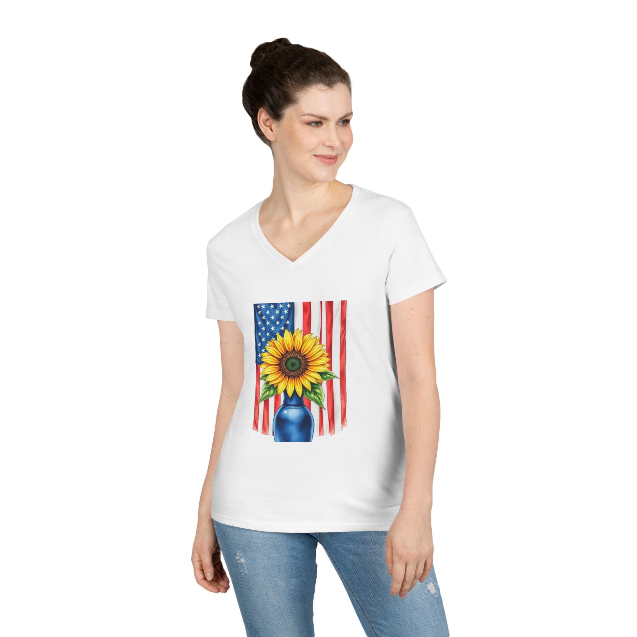 V-Neck T-Shirt Patriotic Americans Stand Behind Ukraine