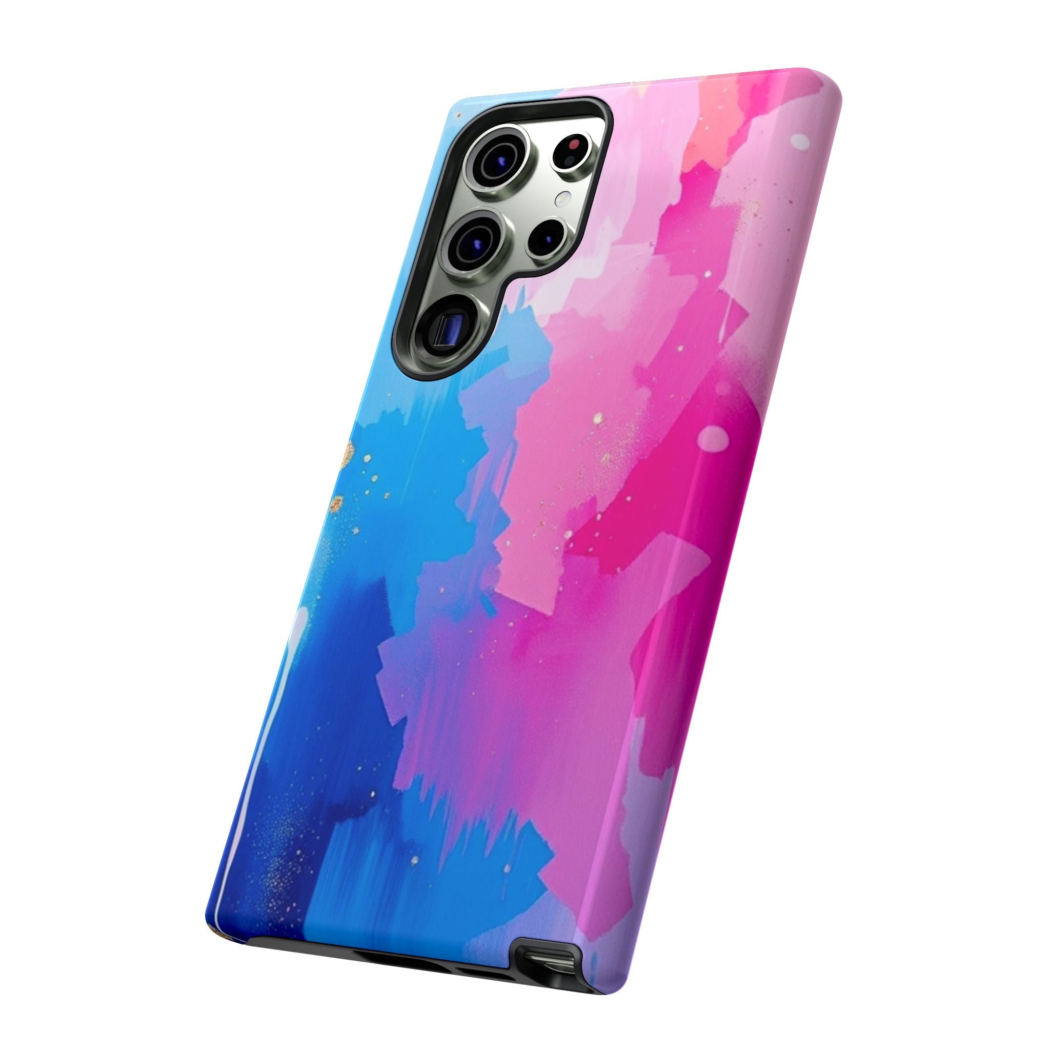 Android OR iPhone Compatible Cases - Pink and Blue Color Splash Design