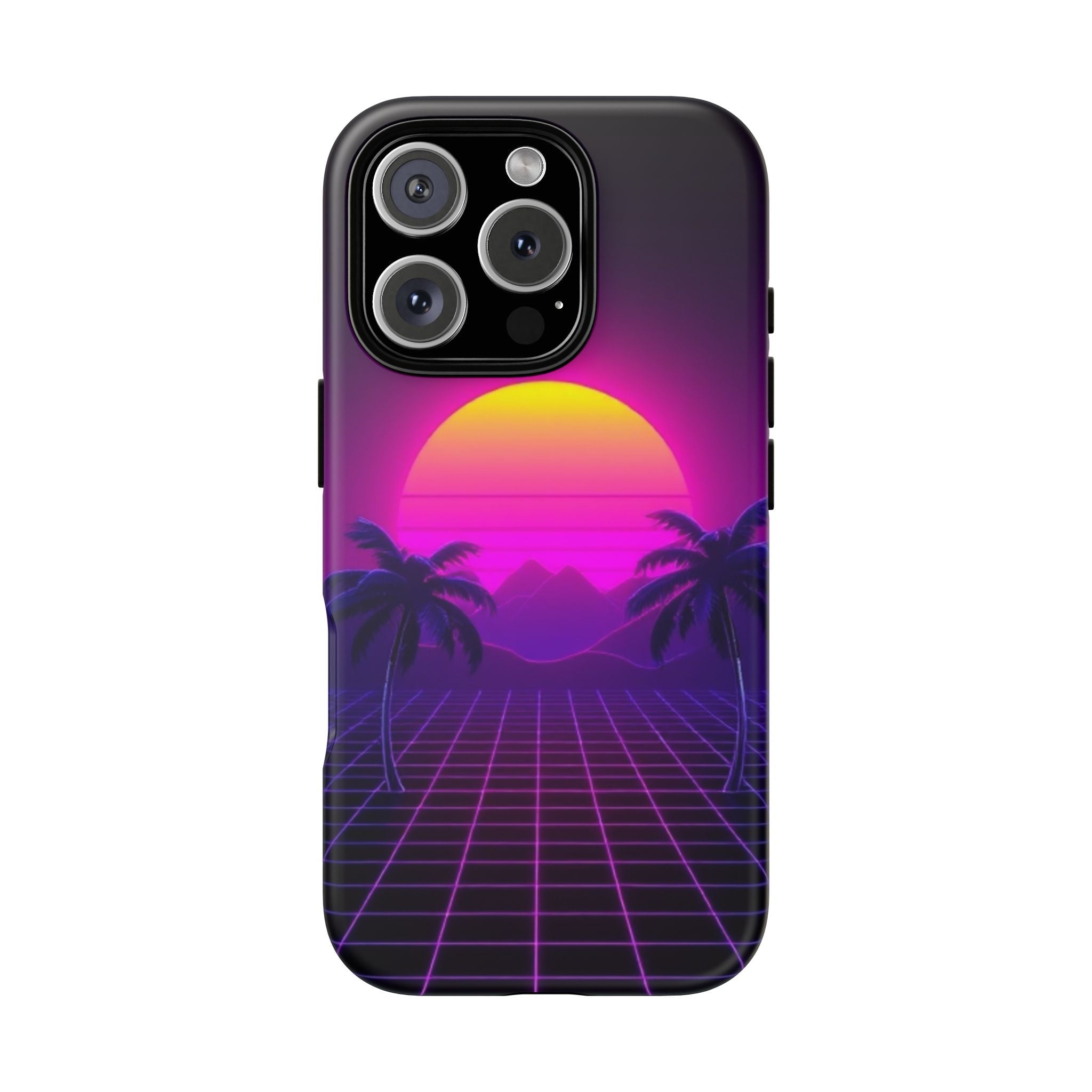 Android OR iPhone Compatible Cases - 80's Digital Grid Sunset Design - Unique Tough Cases