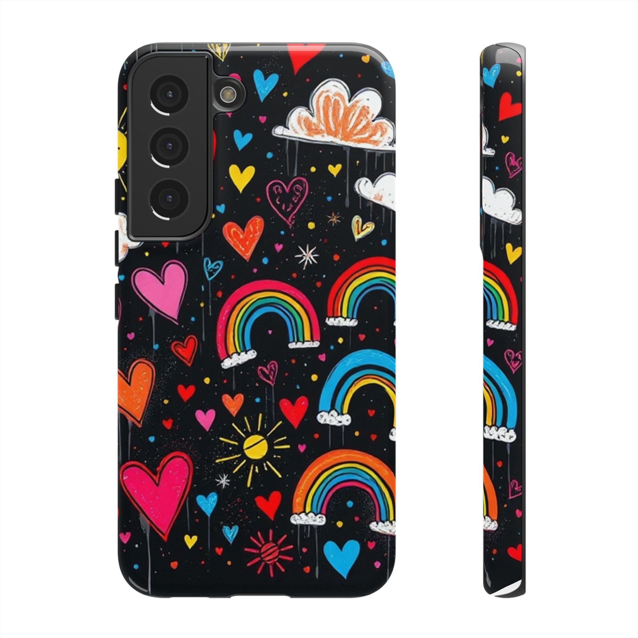 Android OR iPhone Compatible Cases - Doodle Hearts and Rainbows Design