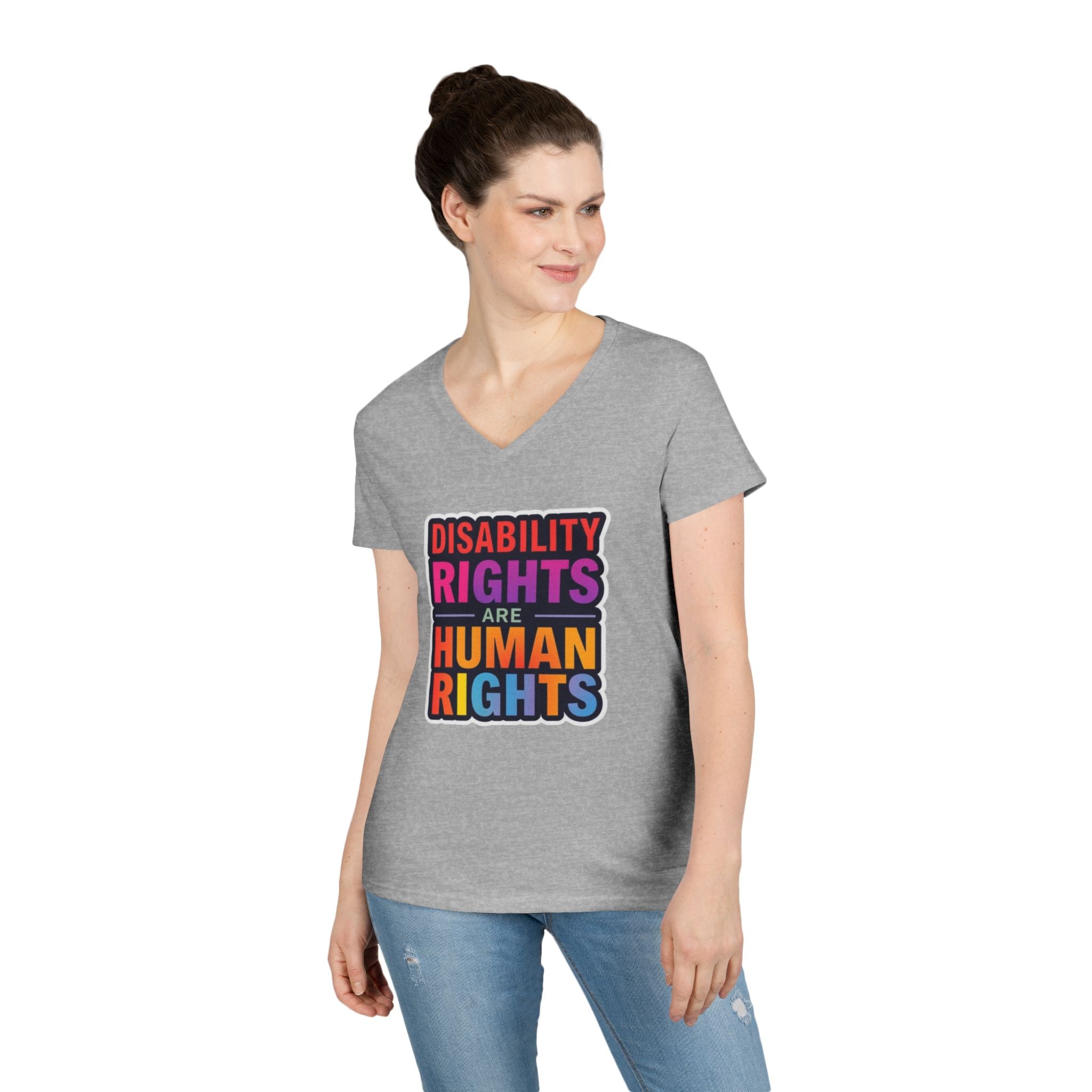 Empowering Ladies' V-Neck T-Shirt - Disability Rights Are Human Rights