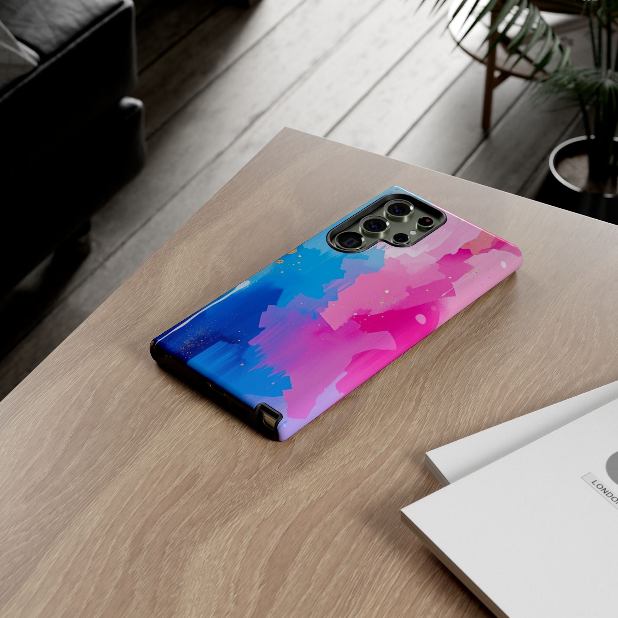 Android OR iPhone Compatible Cases - Pink and Blue Color Splash Design