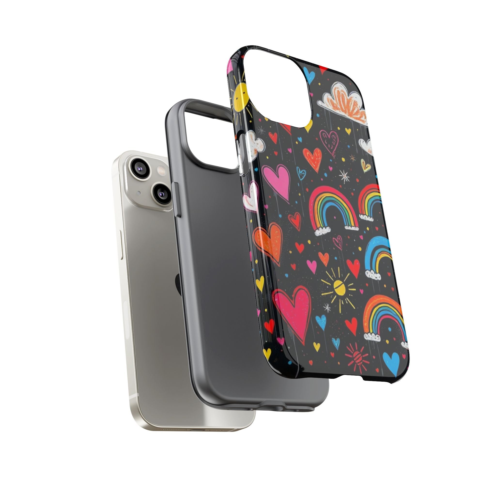 Android OR iPhone Compatible Cases - Doodle Hearts and Rainbows Design