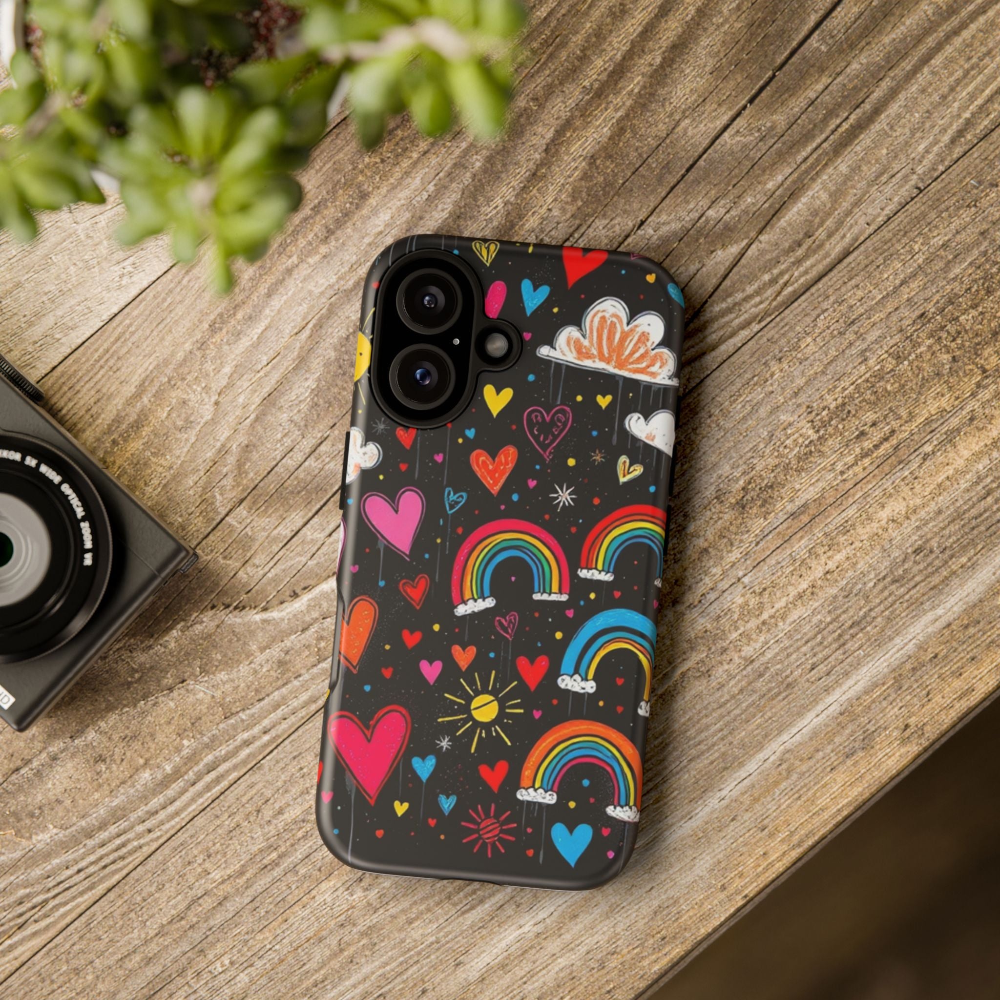 Android OR iPhone Compatible Cases - Doodle Hearts and Rainbows Design