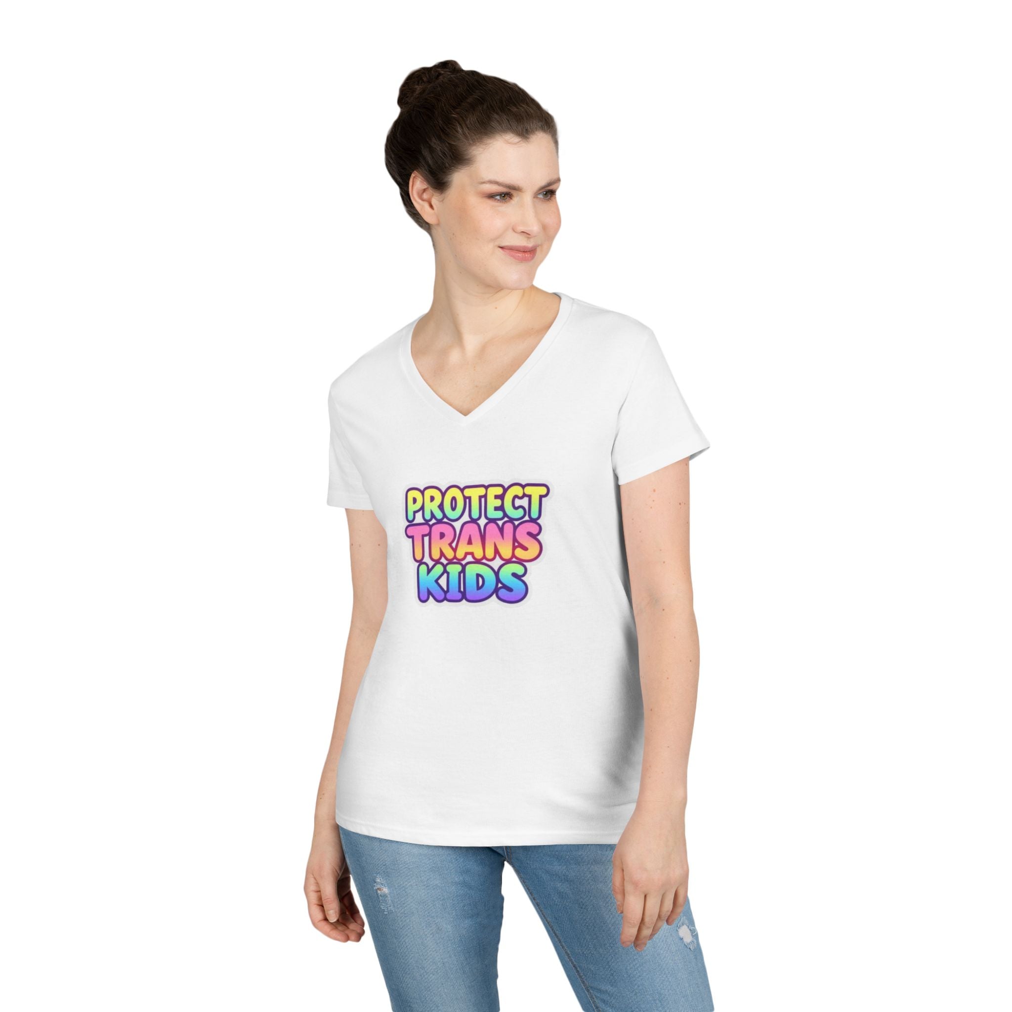 Protect Trans Kids V-Neck T-Shirt | Supportive Apparel for Advocacy