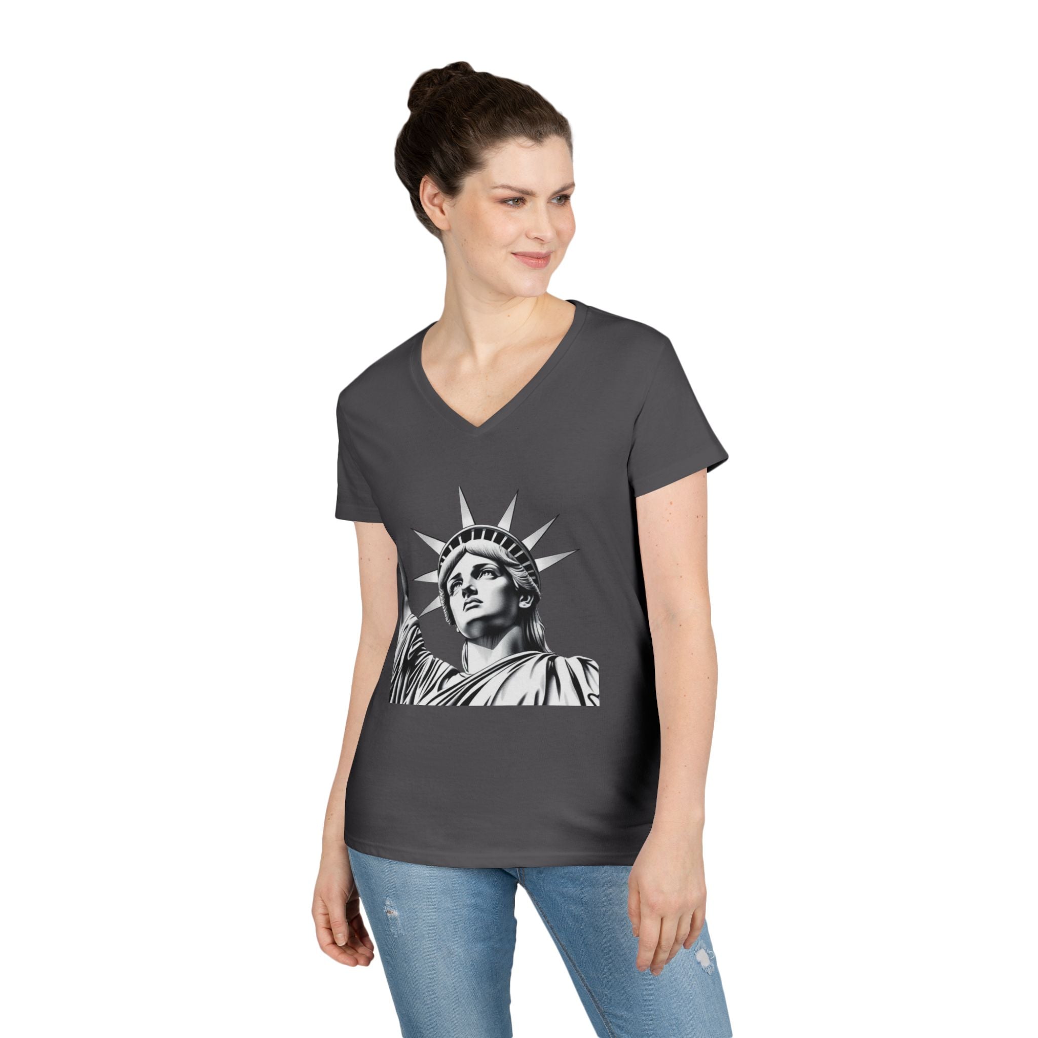 Liberty Graphic Ladies' V-Neck T-Shirt - Empowering Women's Tee for Casual Wear