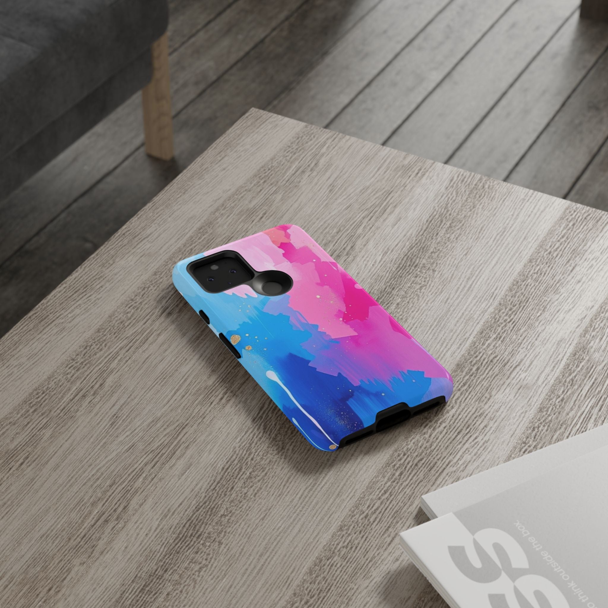 Android OR iPhone Compatible Cases - Pink and Blue Color Splash Design