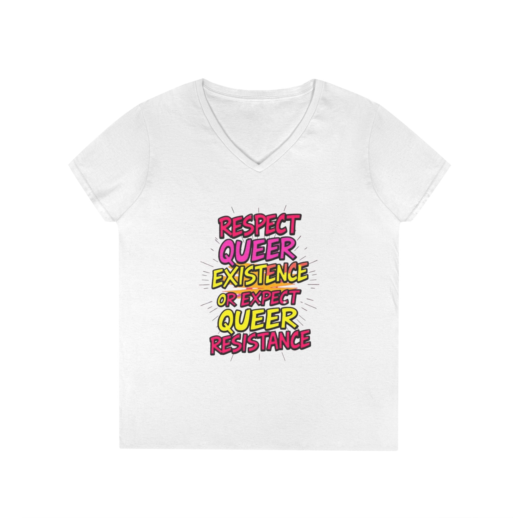 Respect Queer Existence V-Neck T-Shirt for Pride and Equality