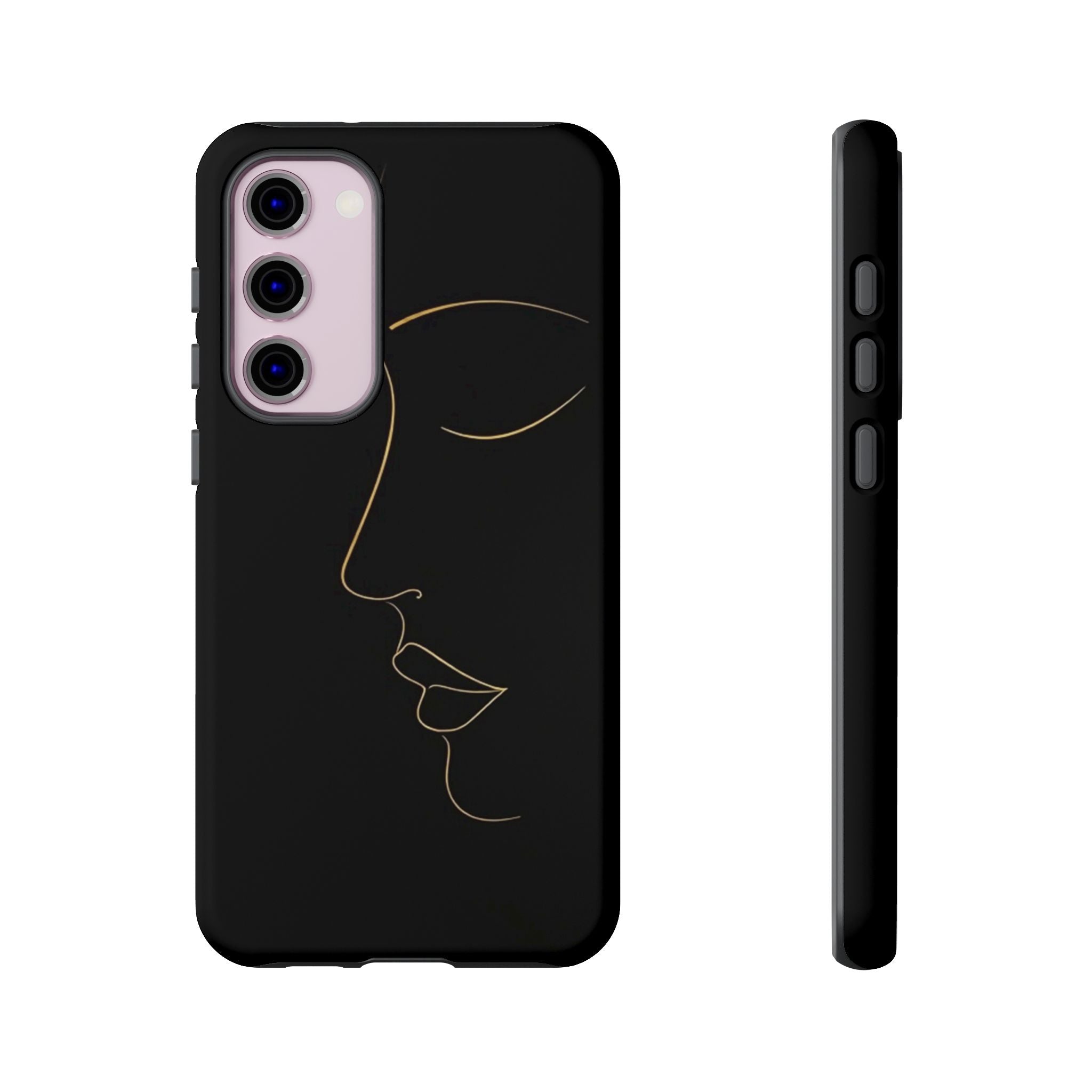 Android OR iPhone Compatible Cases - Gold Line Face Design - Unique Tough Cases
