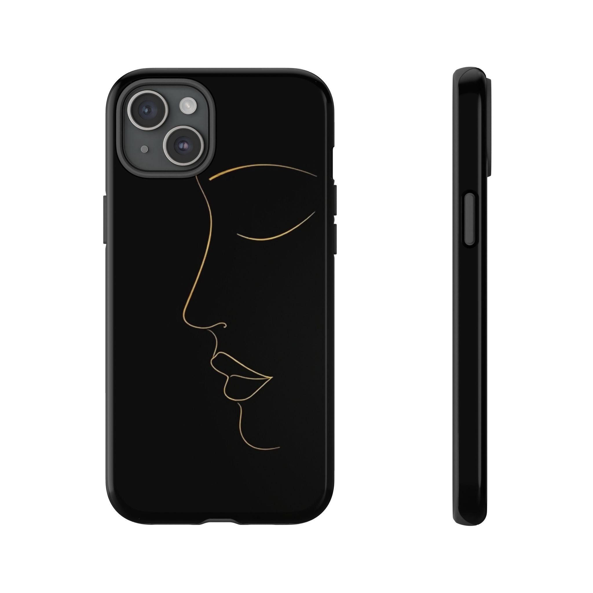 Android OR iPhone Compatible Cases - Gold Line Face Design - Unique Tough Cases