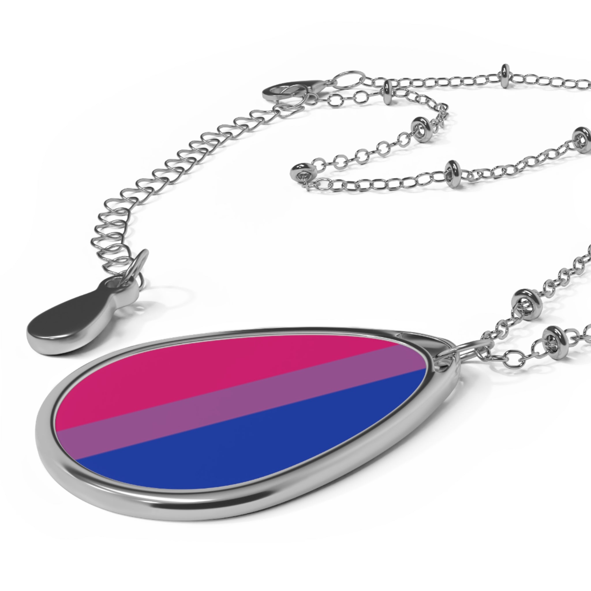 Bisexual Pride Oval Necklace - Stylish Silver Pendant for Inclusivity and Celebration