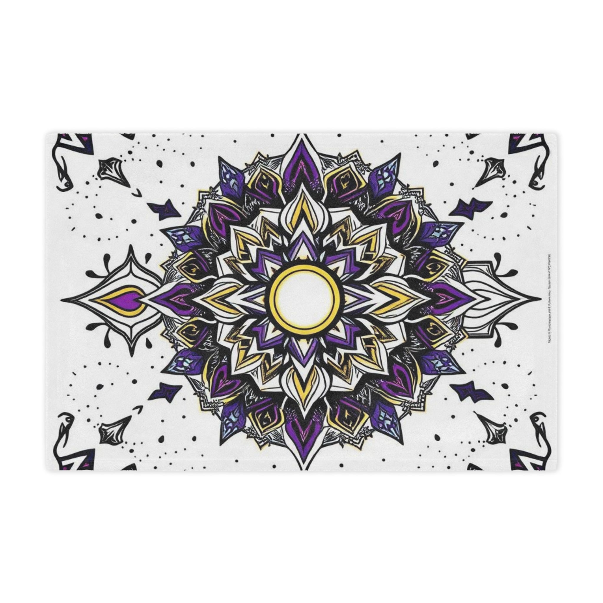 Purple, Black, Yellow and White Mandala Microfiber Blanket