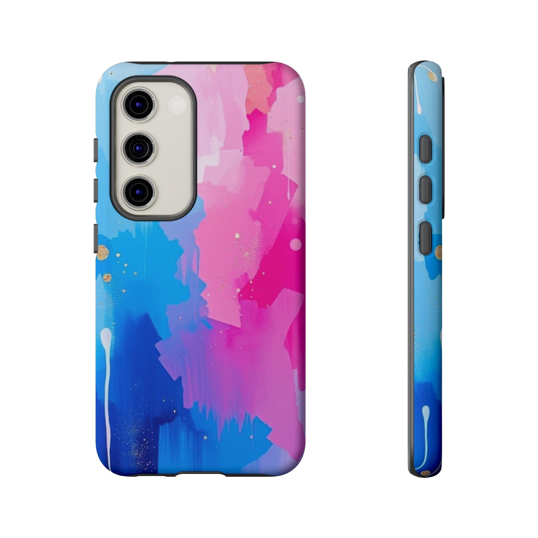 Android OR iPhone Compatible Cases - Pink and Blue Color Splash Design