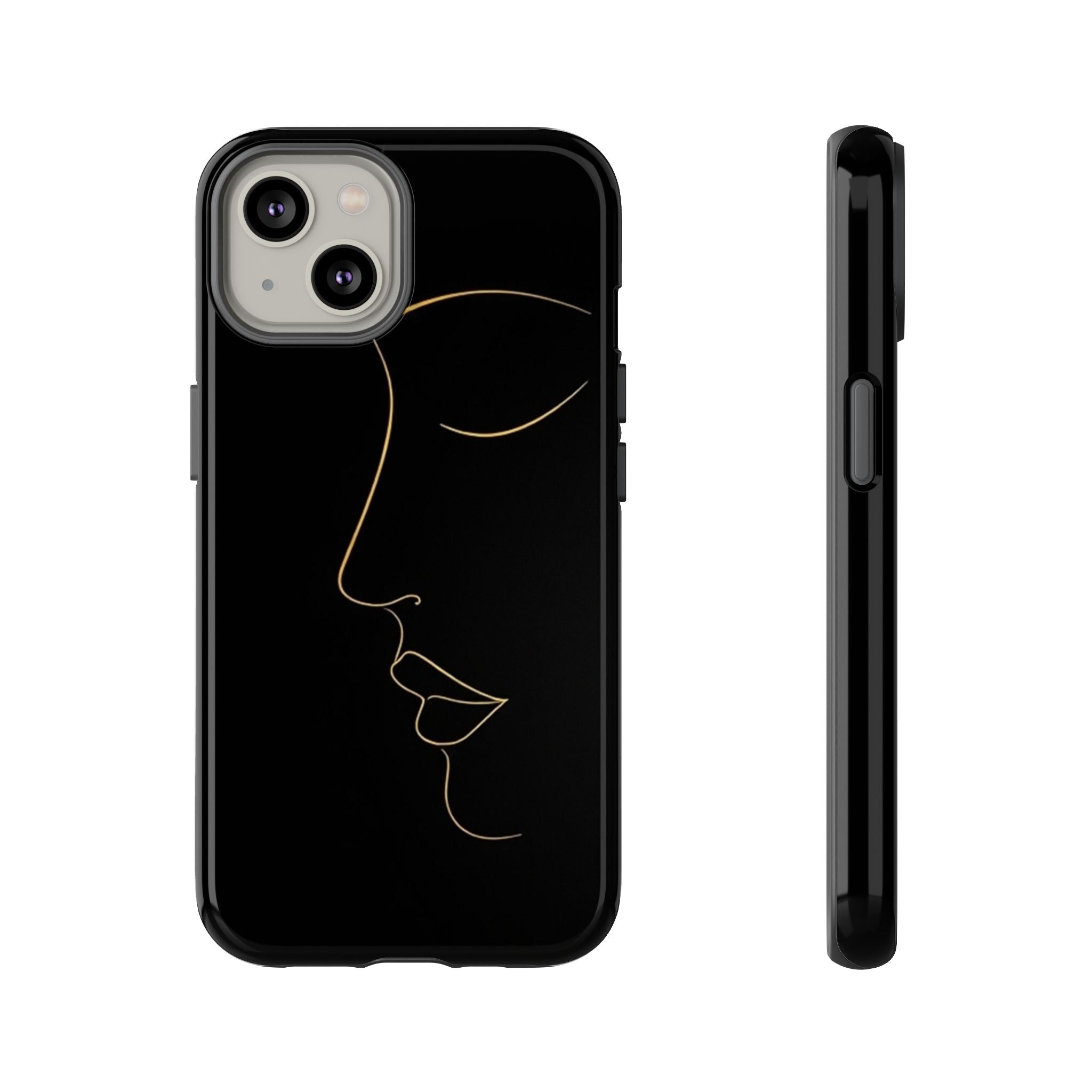 Android OR iPhone Compatible Cases - Gold Line Face Design - Unique Tough Cases