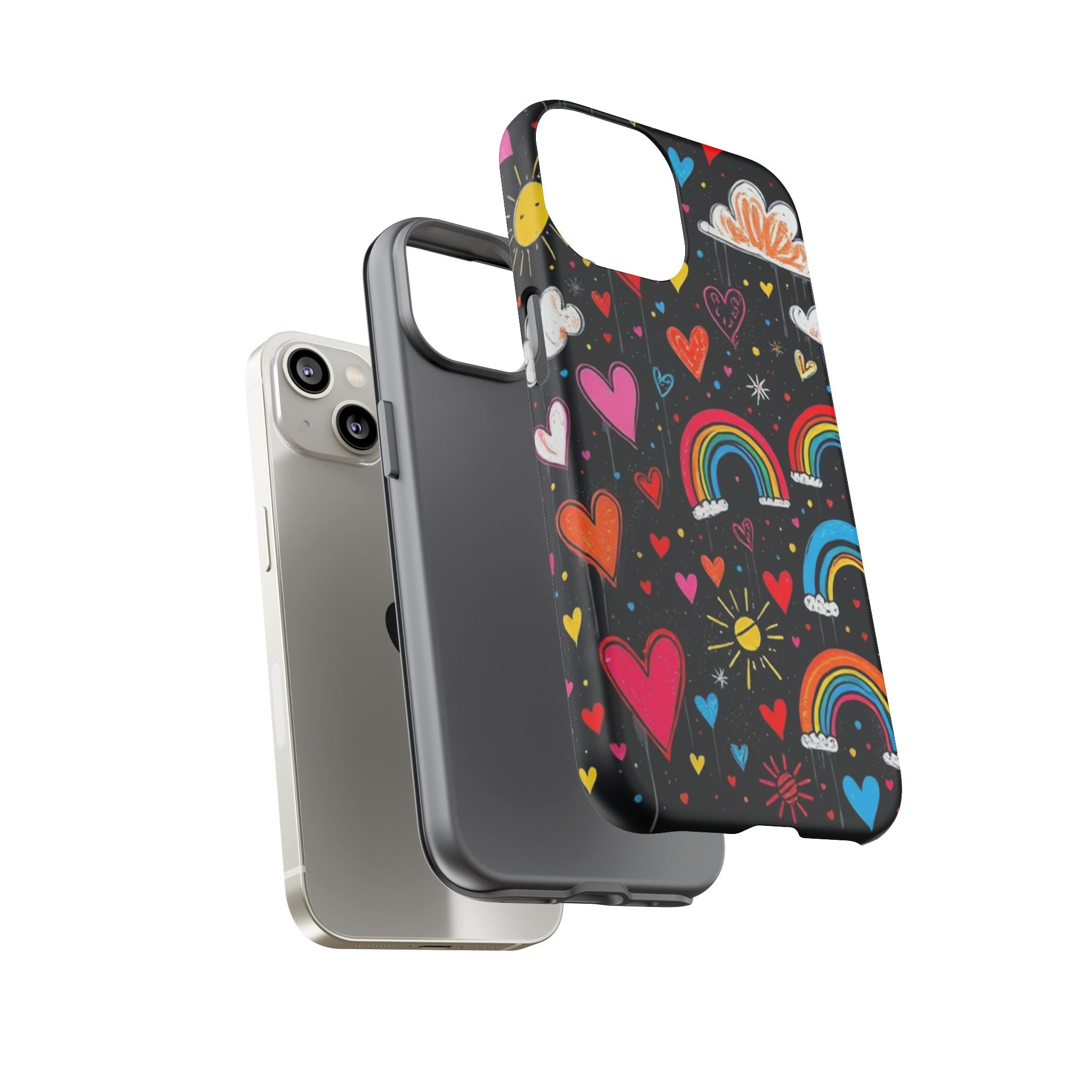 Android OR iPhone Compatible Cases - Doodle Hearts and Rainbows Design