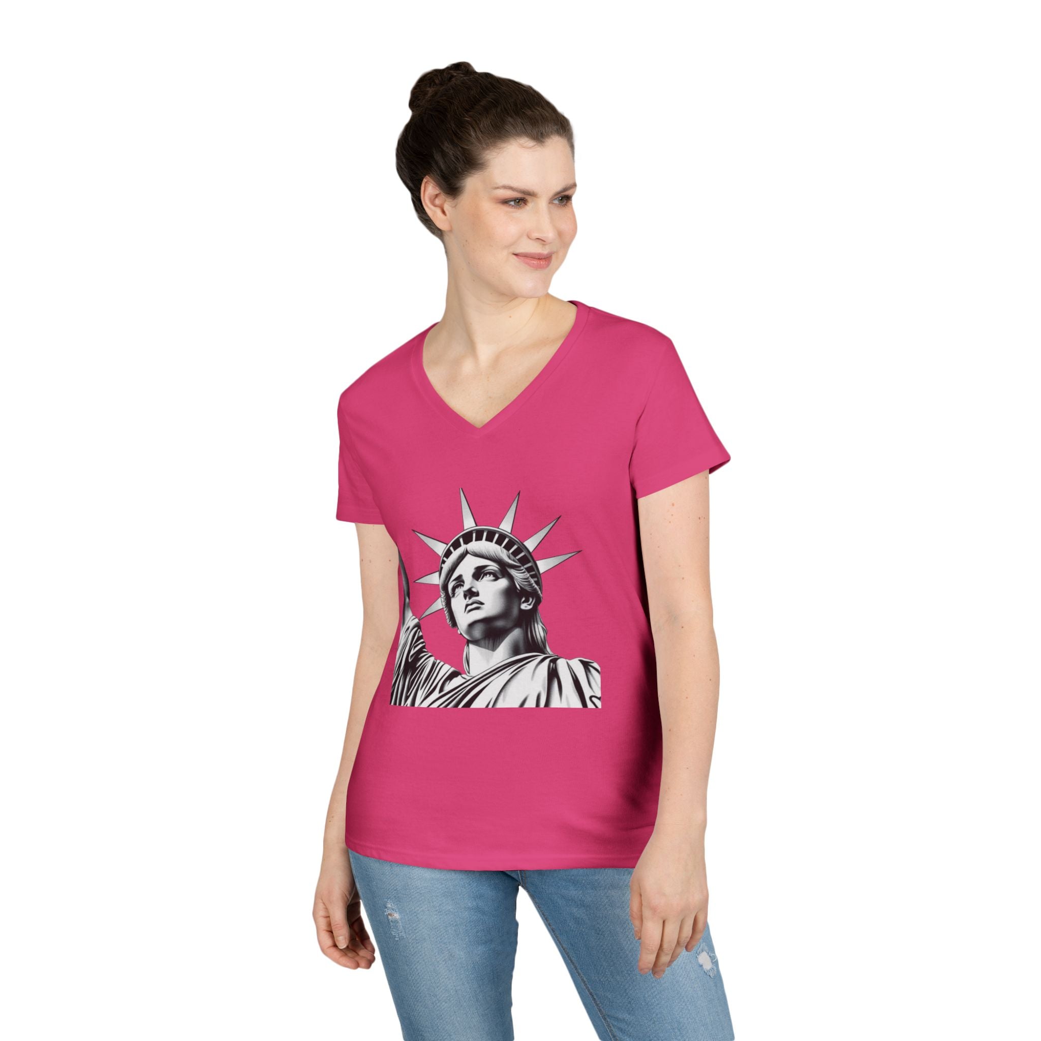 Liberty Graphic Ladies' V-Neck T-Shirt - Empowering Women's Tee for Casual Wear