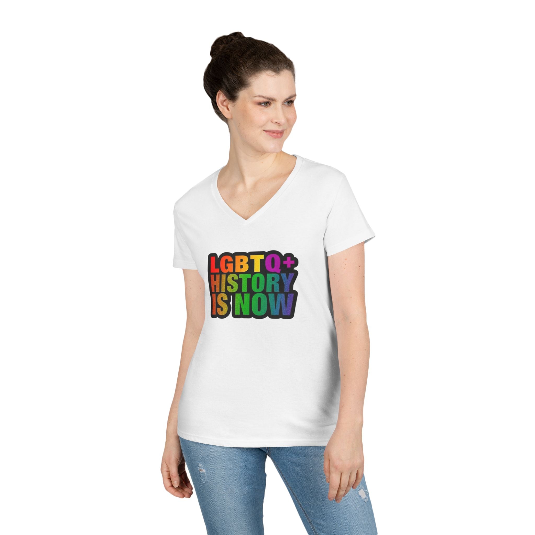 LGBTQ+ History V-Neck T-Shirt for Pride and Awareness