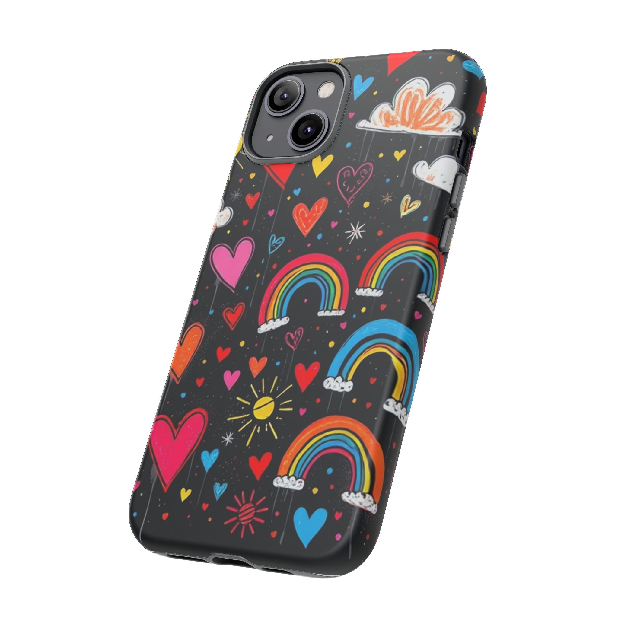 Android OR iPhone Compatible Cases - Doodle Hearts and Rainbows Design