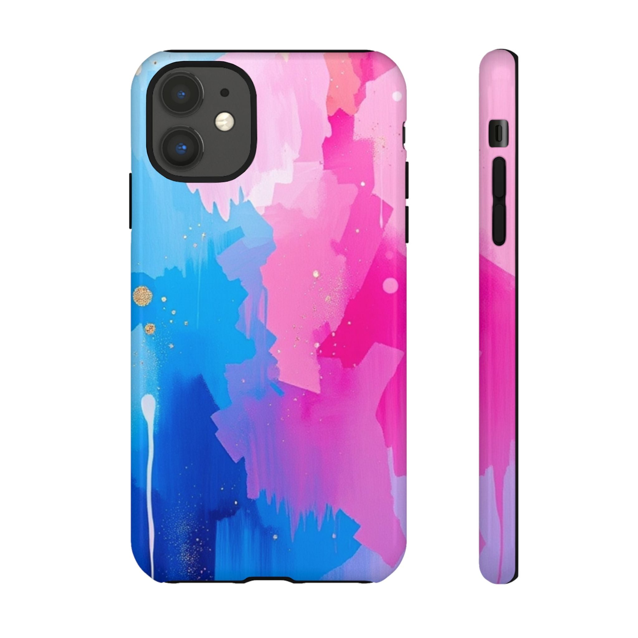 Android OR iPhone Compatible Cases - Pink and Blue Color Splash Design