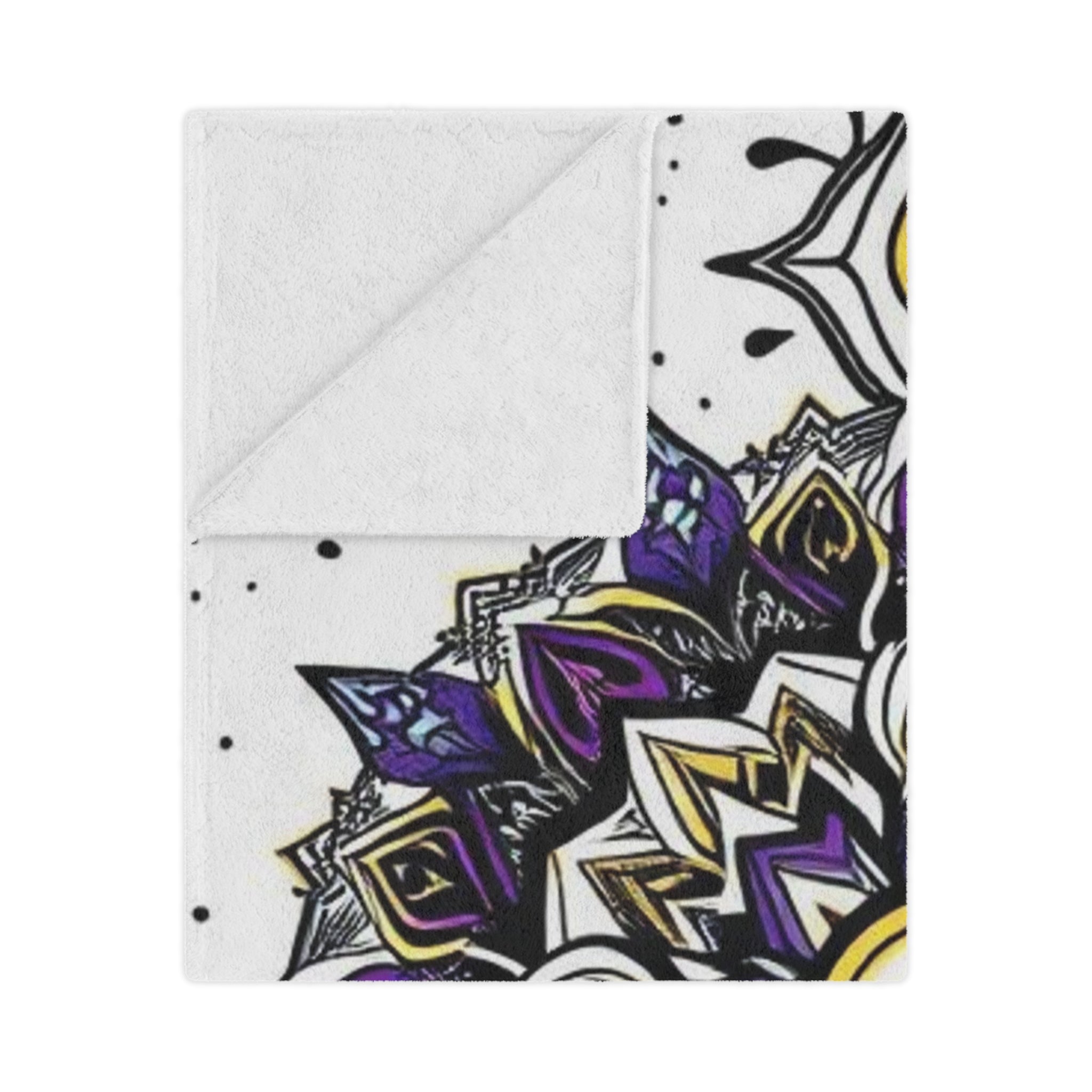 Purple, Black, Yellow and White Mandala Microfiber Blanket