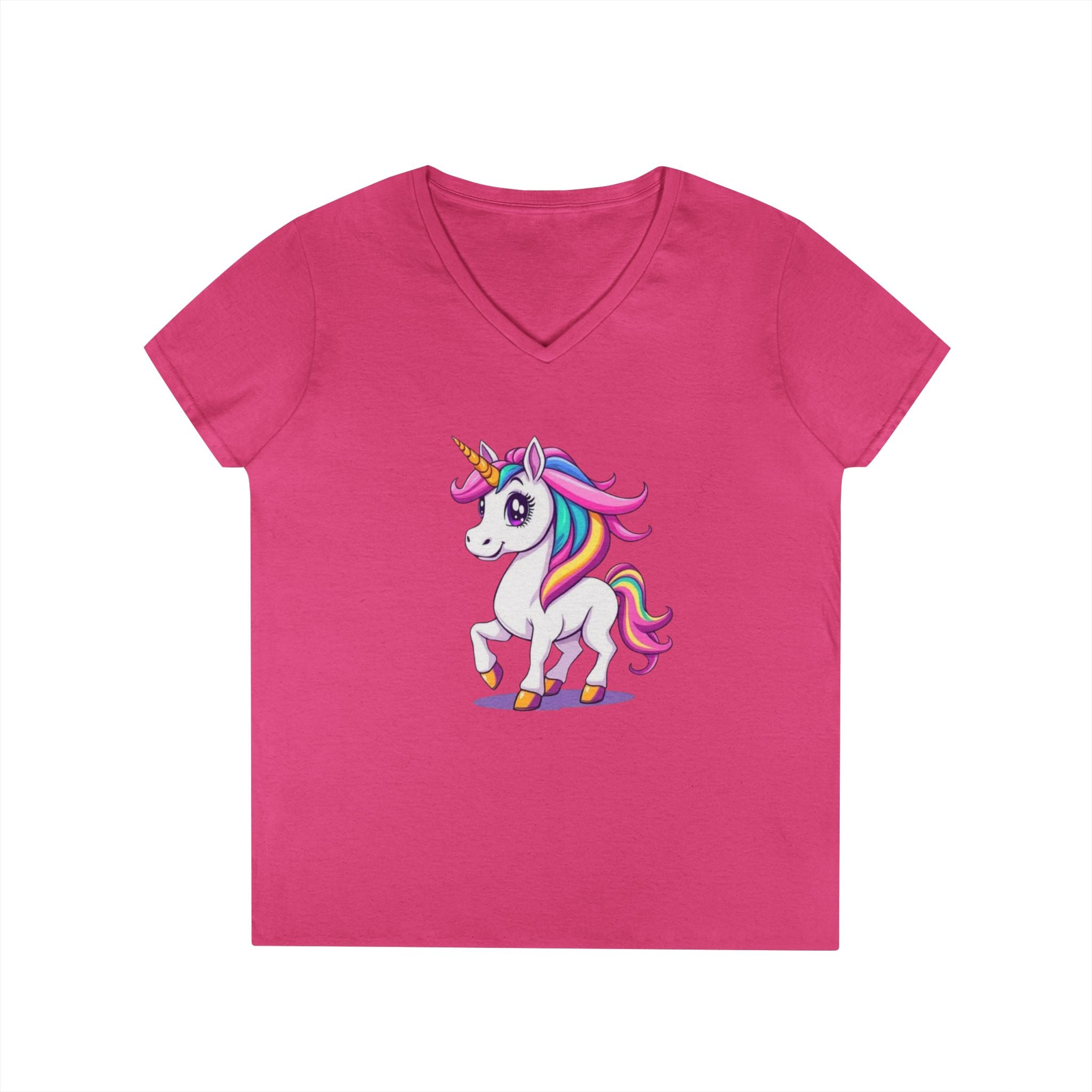 Whimsical Trans Colors Unicorn Ladies' V-Neck T-Shirt - Fun Casual Wear
