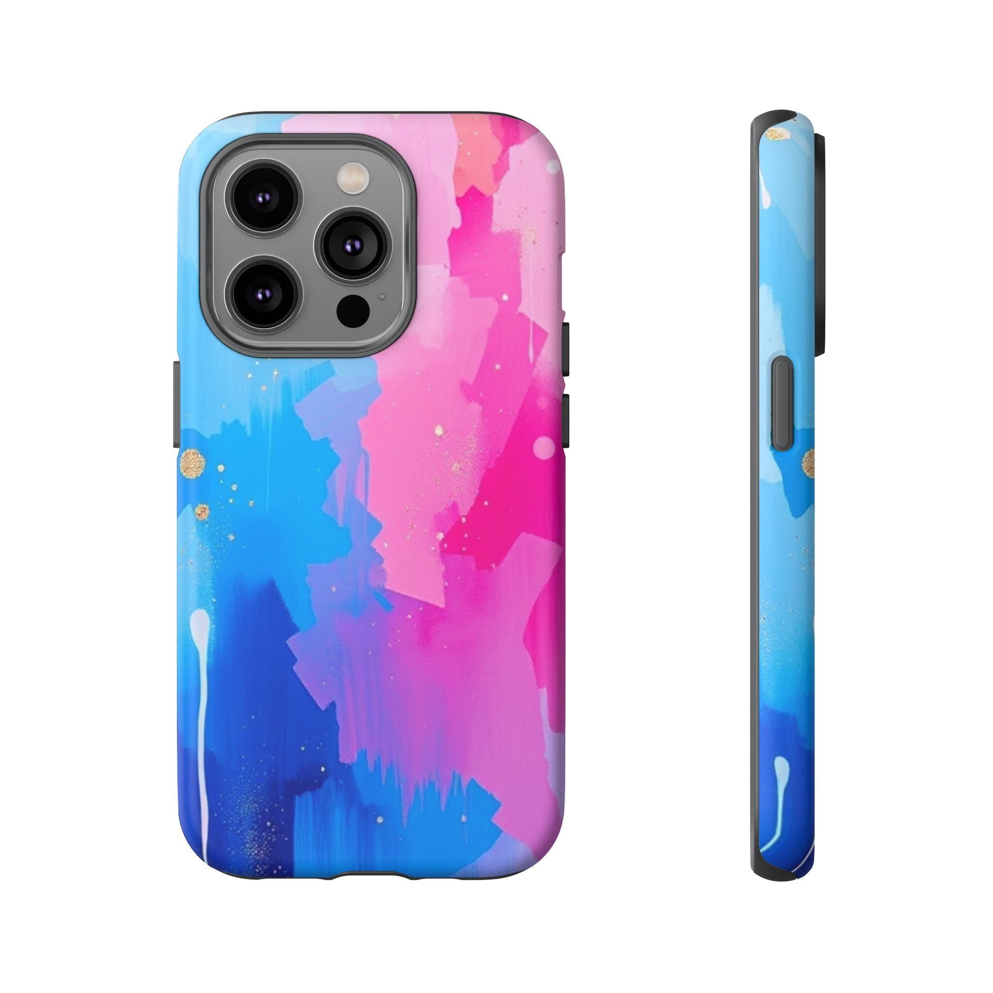 Android OR iPhone Compatible Cases - Pink and Blue Color Splash Design