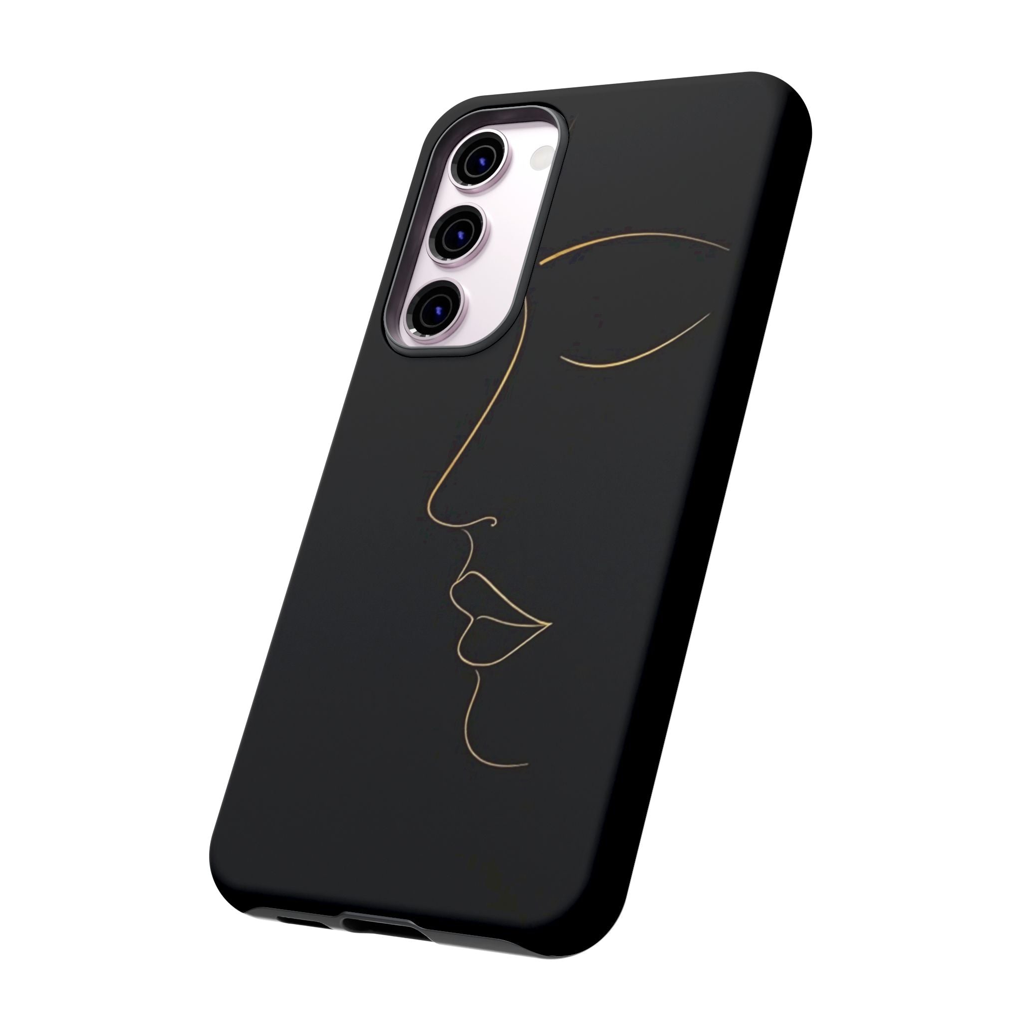 Android OR iPhone Compatible Cases - Gold Line Face Design - Unique Tough Cases