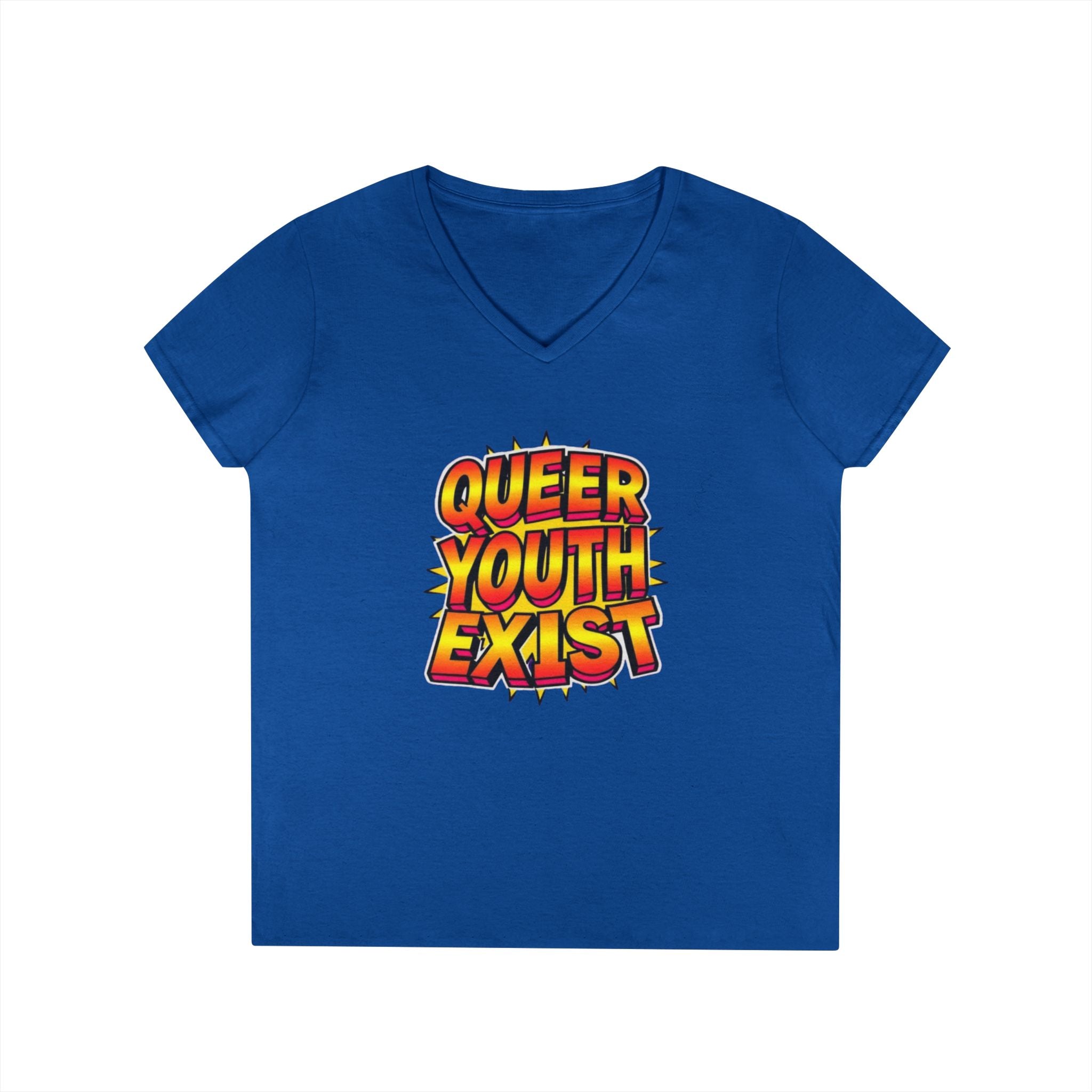 Queer Youth Exist V-Neck T-Shirt - Empowering Pride Apparel