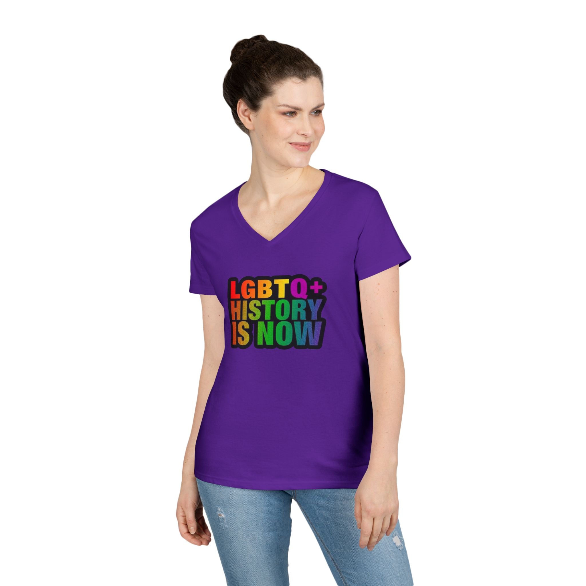 LGBTQ+ History V-Neck T-Shirt for Pride and Awareness
