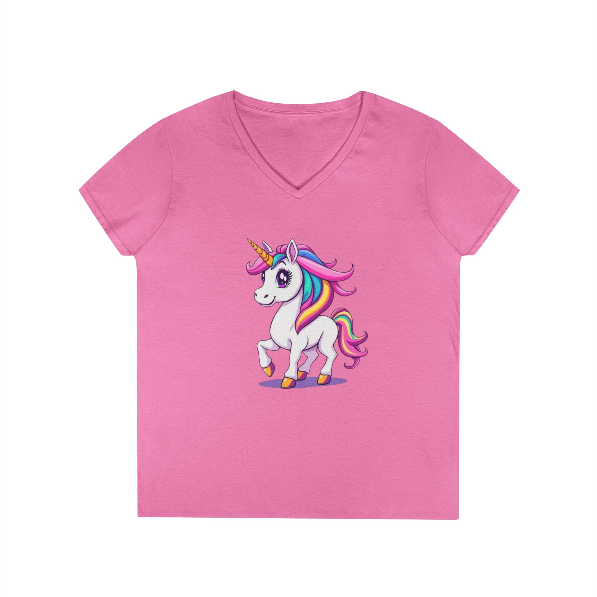 Whimsical Trans Colors Unicorn Ladies' V-Neck T-Shirt - Fun Casual Wear