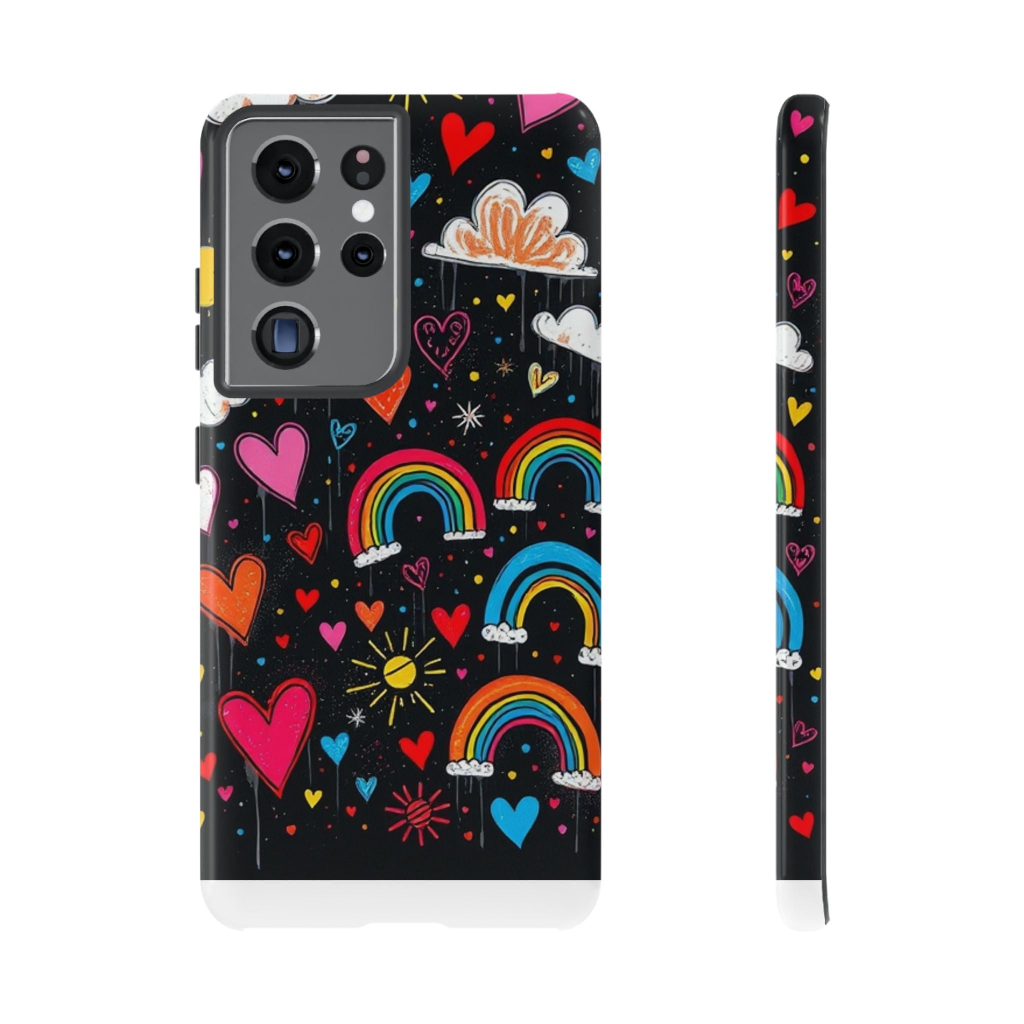 Android OR iPhone Compatible Cases - Doodle Hearts and Rainbows Design