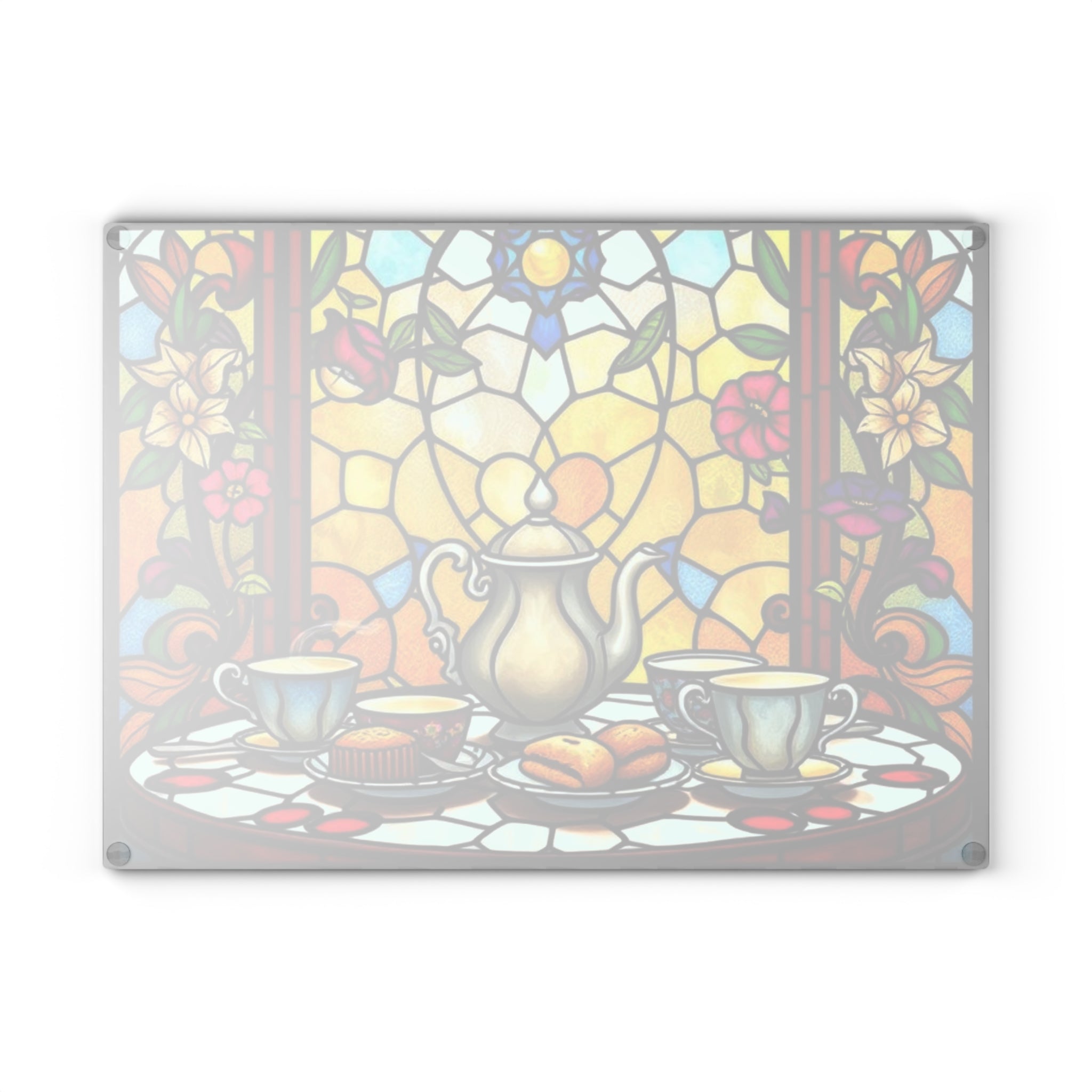 Artistic Stained Glass Cutting Board - Elegant Kitchen Decor for Tea Lovers