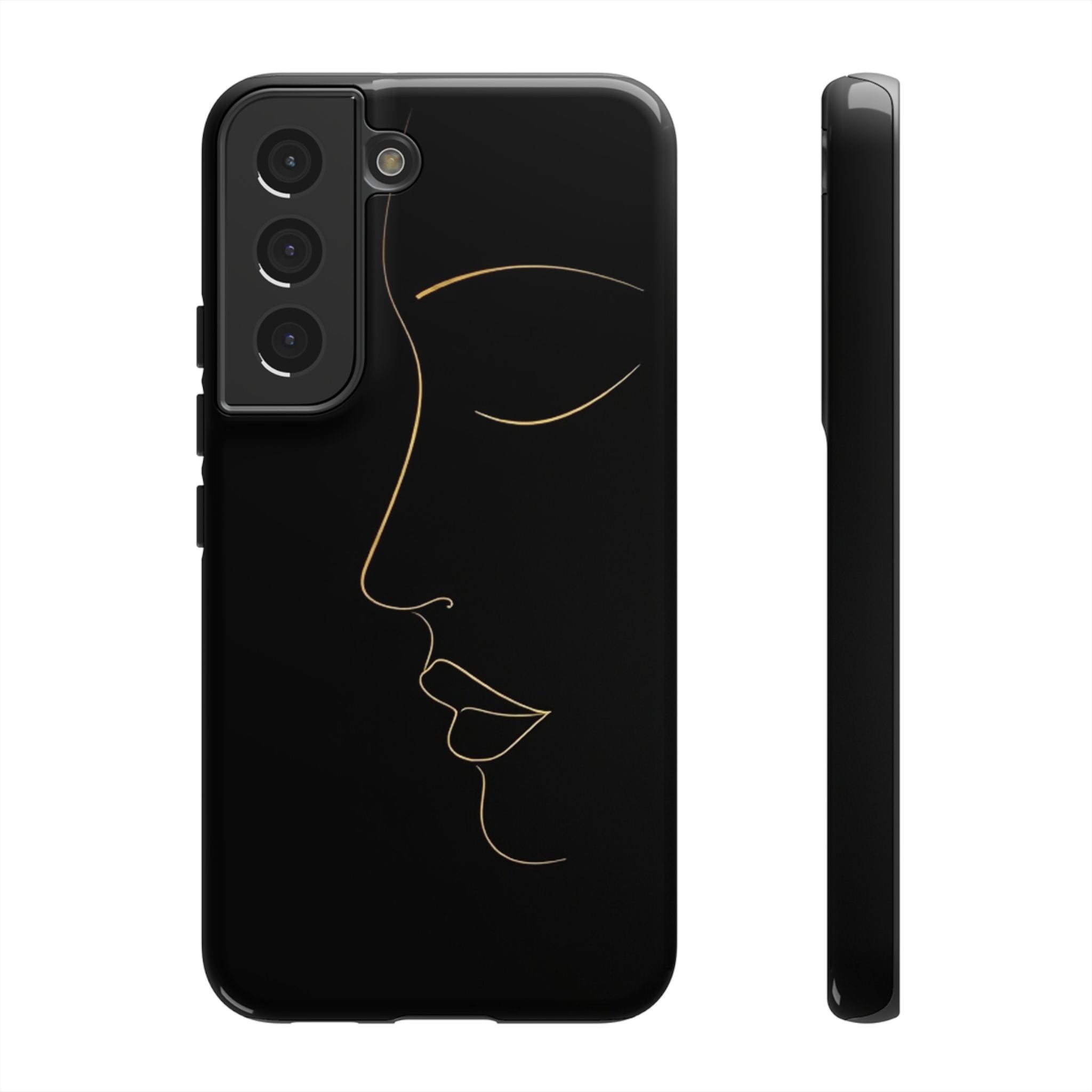 Android OR iPhone Compatible Cases - Gold Line Face Design - Unique Tough Cases
