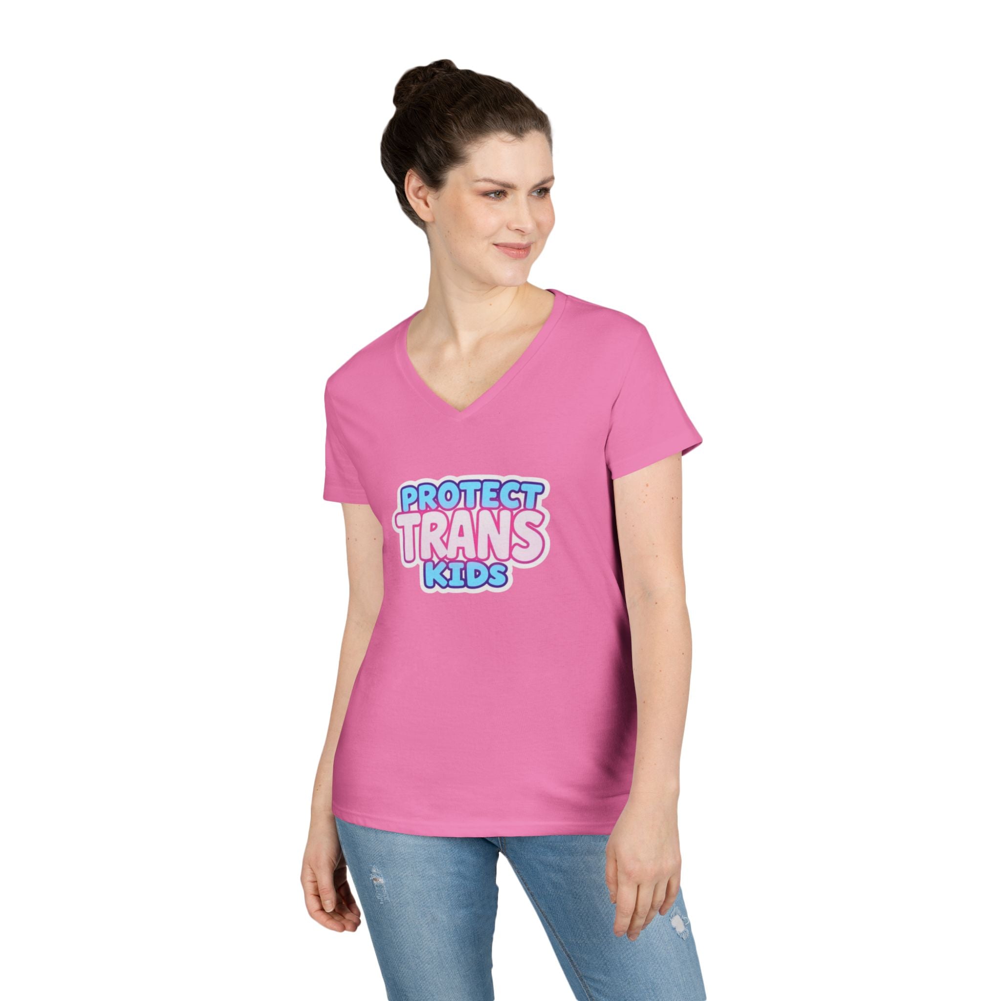 Protect Trans Kids Ladies' V-Neck T-Shirt - Supportive & Stylish Pride Apparel