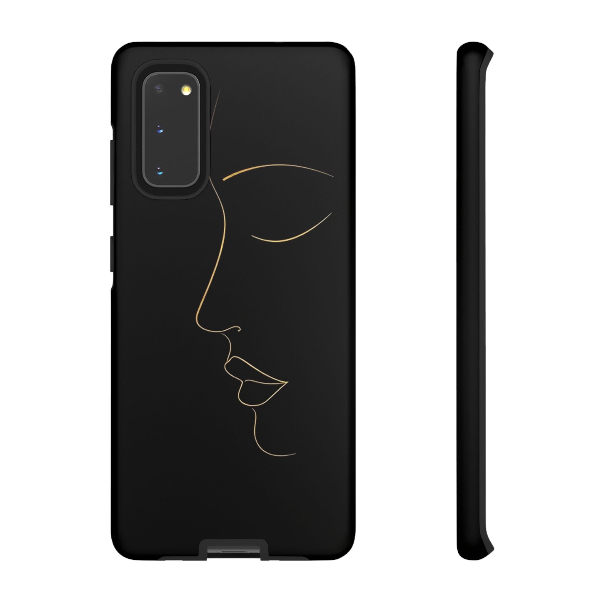 Android OR iPhone Compatible Cases - Gold Line Face Design - Unique Tough Cases