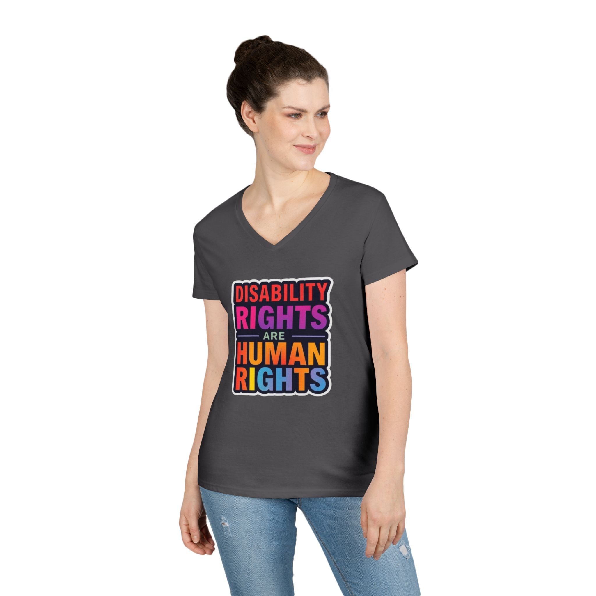 Empowering Ladies' V-Neck T-Shirt - Disability Rights Are Human Rights