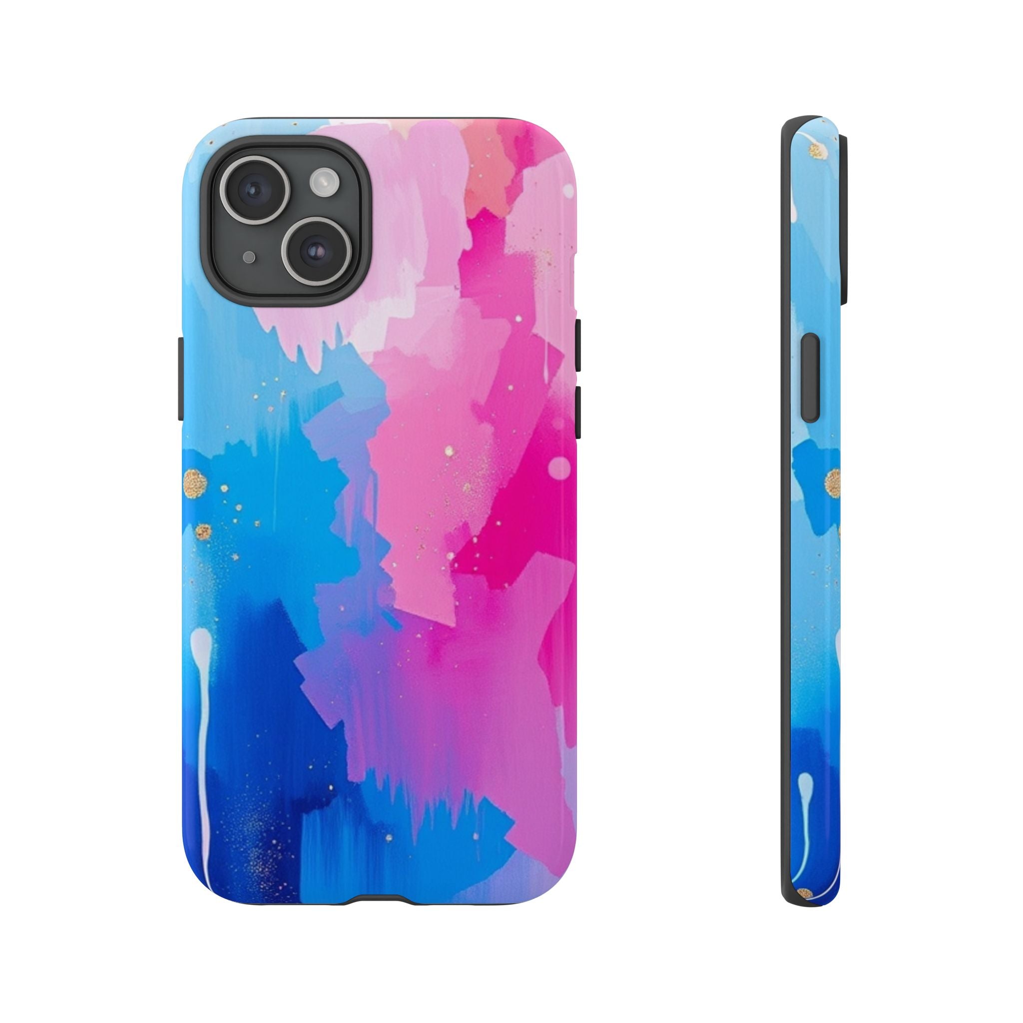 Android OR iPhone Compatible Cases - Pink and Blue Color Splash Design